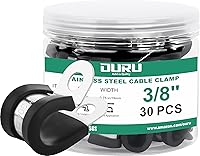 OURU 30 Pack 3/8 Inch Rubber Coated Stainless Steel Cable Clamps - Cushioned P-Clamps for Wires, Pipes, Automotive & Marine (Black, 10mm)