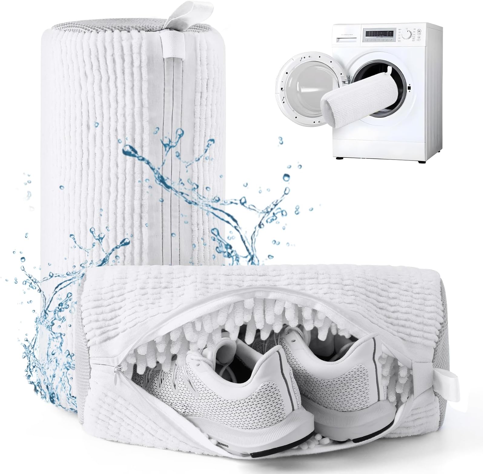 Aship Shoe Washing Machine Bag, Laundry Shoe Bag for Washer and Dryer - 2PC Reusable Shoe Cleaning Bag for Sneakers,Tennis Shoes, 360° Deep Cleaning With Self-locking Zipper for All Shoe Sizes - White