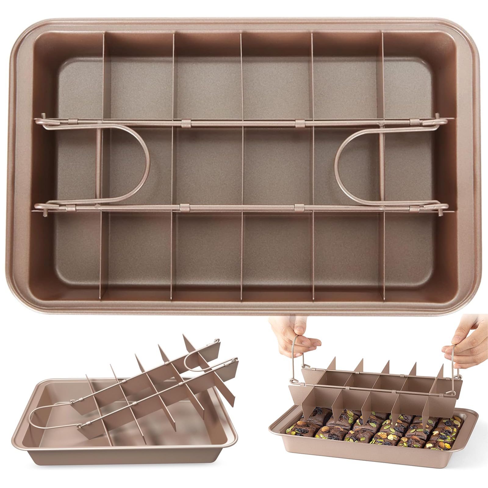 Brownie Tin, Non Stick Brownie Tray with Dividers, 18-Slot Rectangular Carbon Steel Brownies Pan Traybake Tin for Oven Baking Roasting Cake Cookies Lasagna, 31x20x4cm-image-40