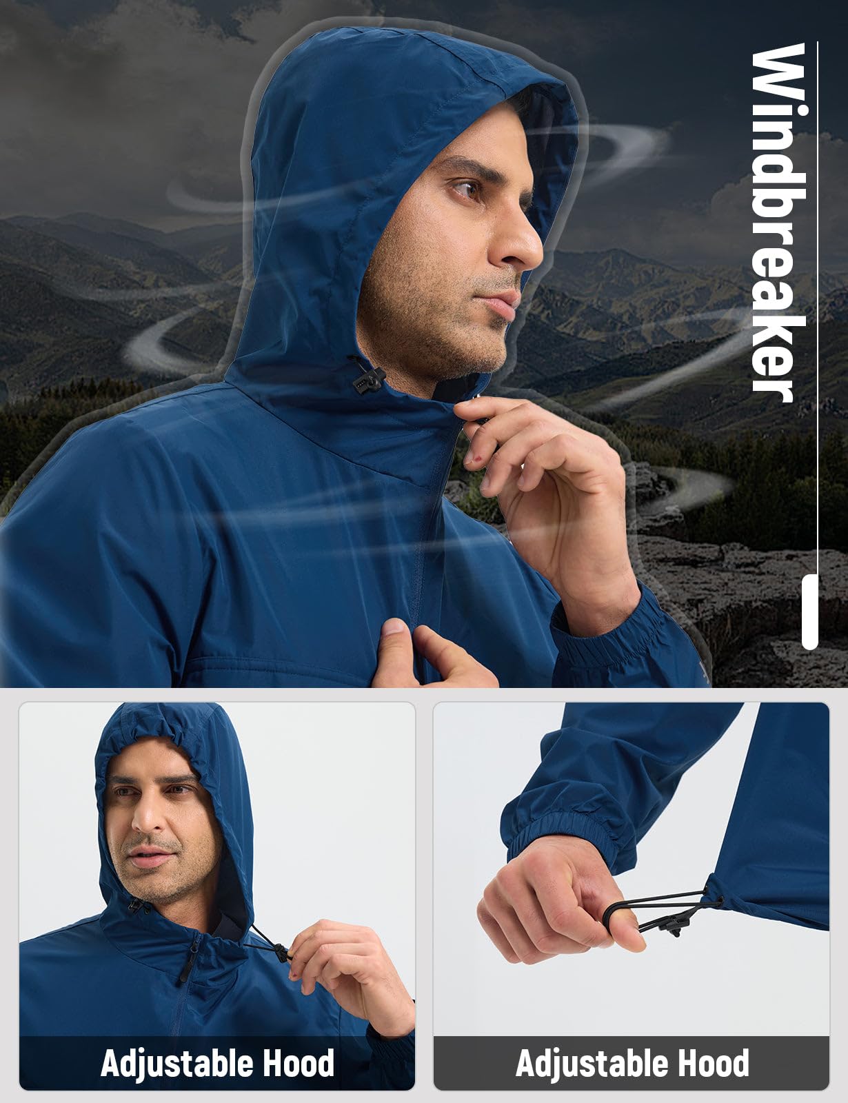 baleaf Chubasquero para hombre, cortavientos, impermeable, chaqueta de ciclismo con capucha, plegable, ligera, cortavientos, transpirable, para senderismo, ciclismo