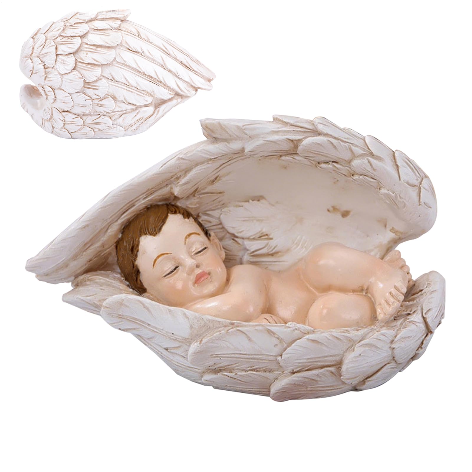 Figurine bébé endormi ailes d'ange pour déco bibliothèque et table