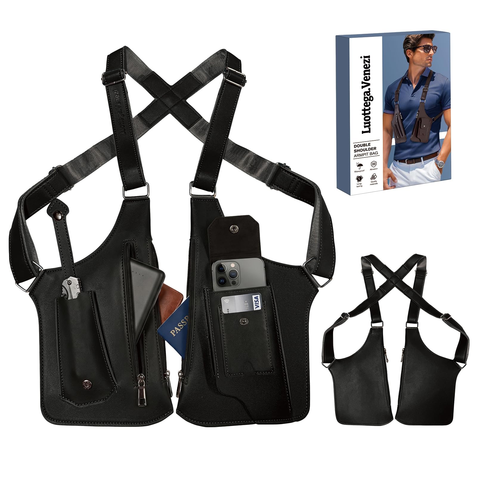 Double Shoulder Armpit Bag,Underarm Shoulder Bag for Men Anti-Theft
