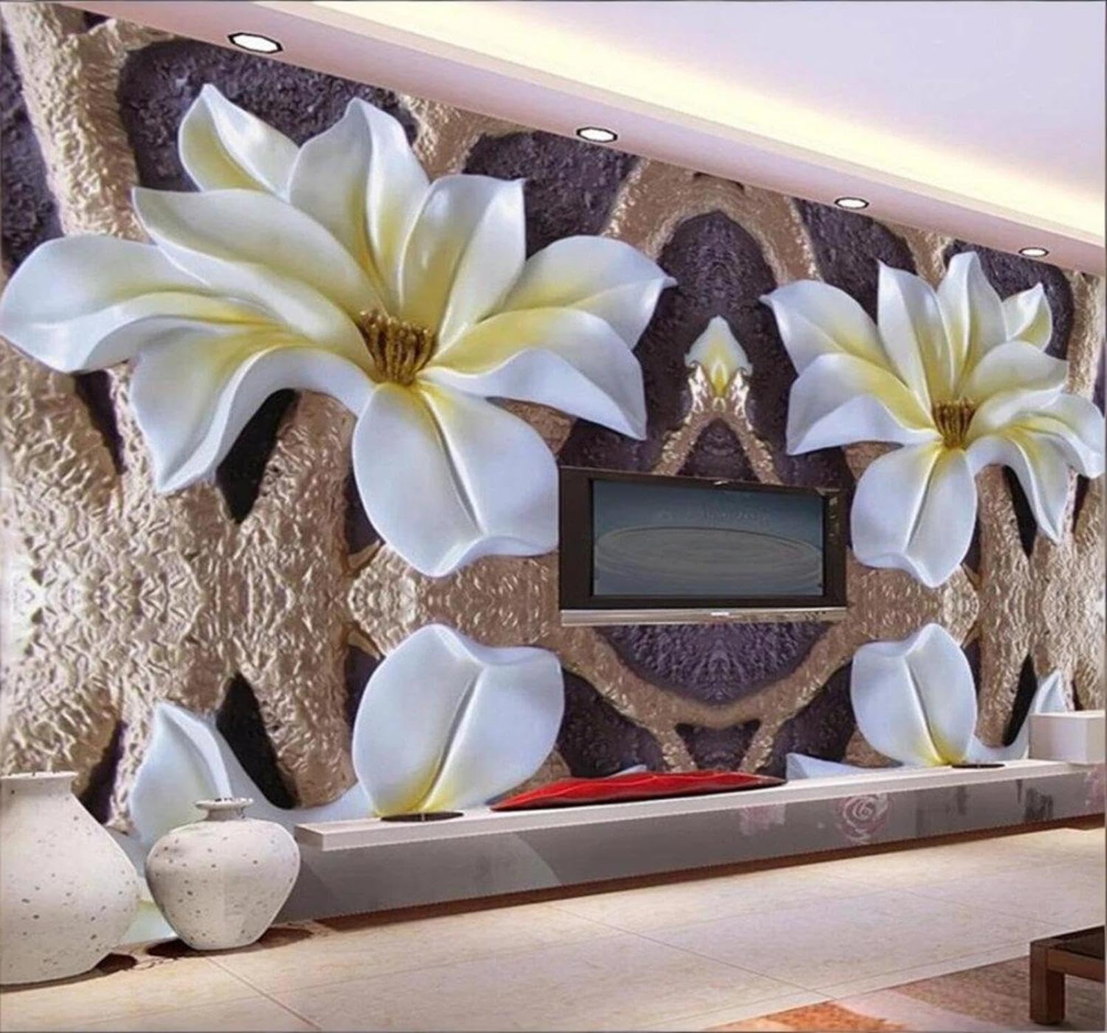 Wallpaper-3D-Xlm 400Cm×280Cm(B×H) Vintage Relief Flowers Art Unique 3D Wallpaper Easy Install Feature Office Living Room Sofa Bedroom Tv Background Wall Decoration-400Cm×280Cm