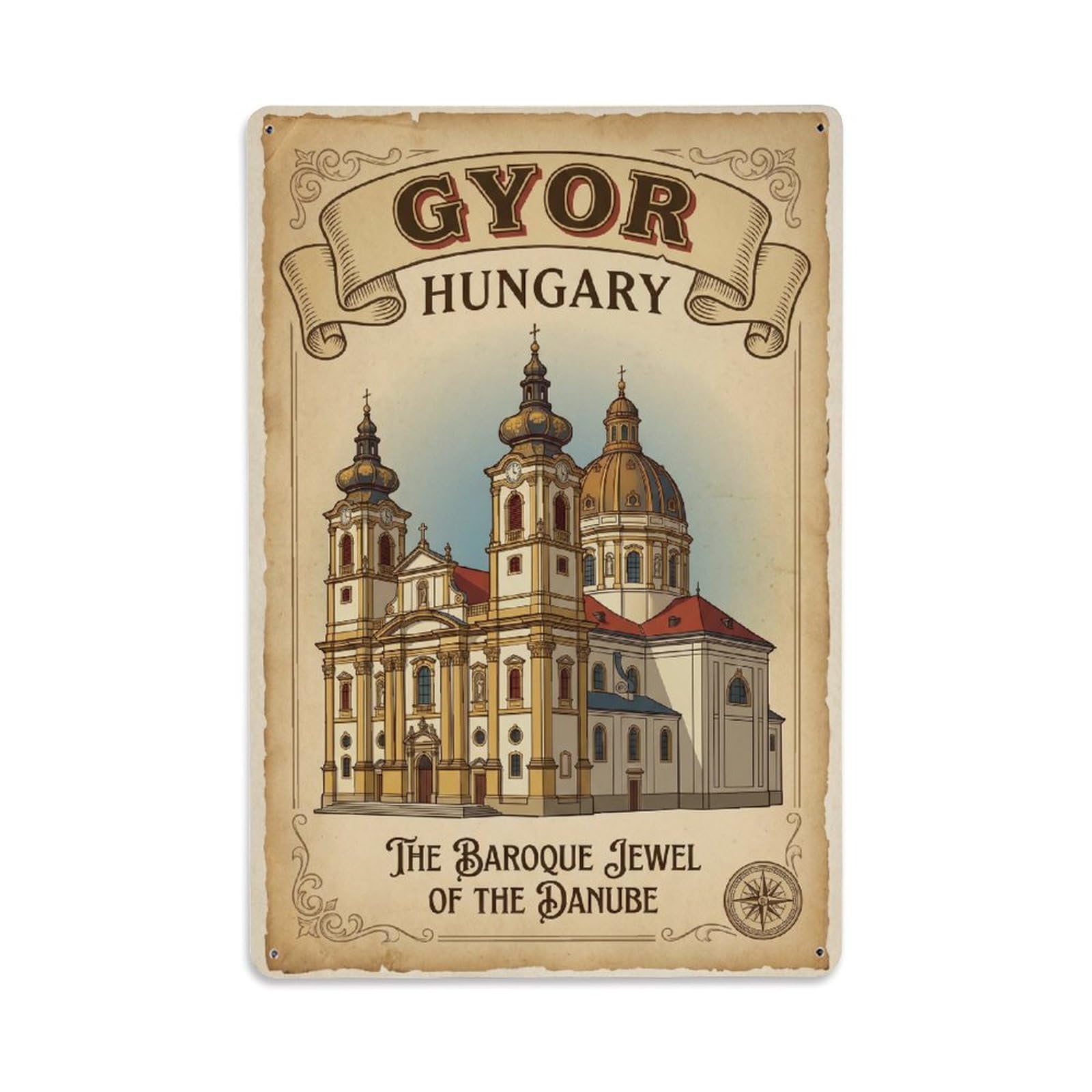 Hungary Gyor Travel Retro Metal Tin Sign Plaque Wall Decor for Cafe, Club Bar, Office, Garden Metal Poster 8x12Inch