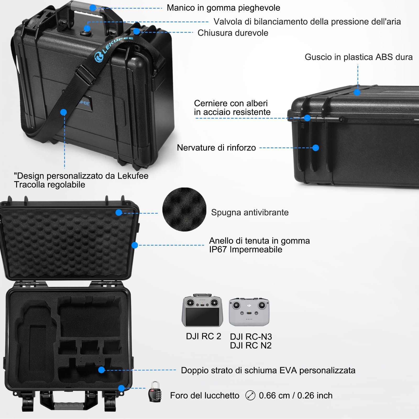 LEKUFEE Custodia Rigida Impermeabile per DJI Air 3S drone,DJI Air 3S Fly More Combo,RC 2,RC N2 e accessori (Solo Valigia)