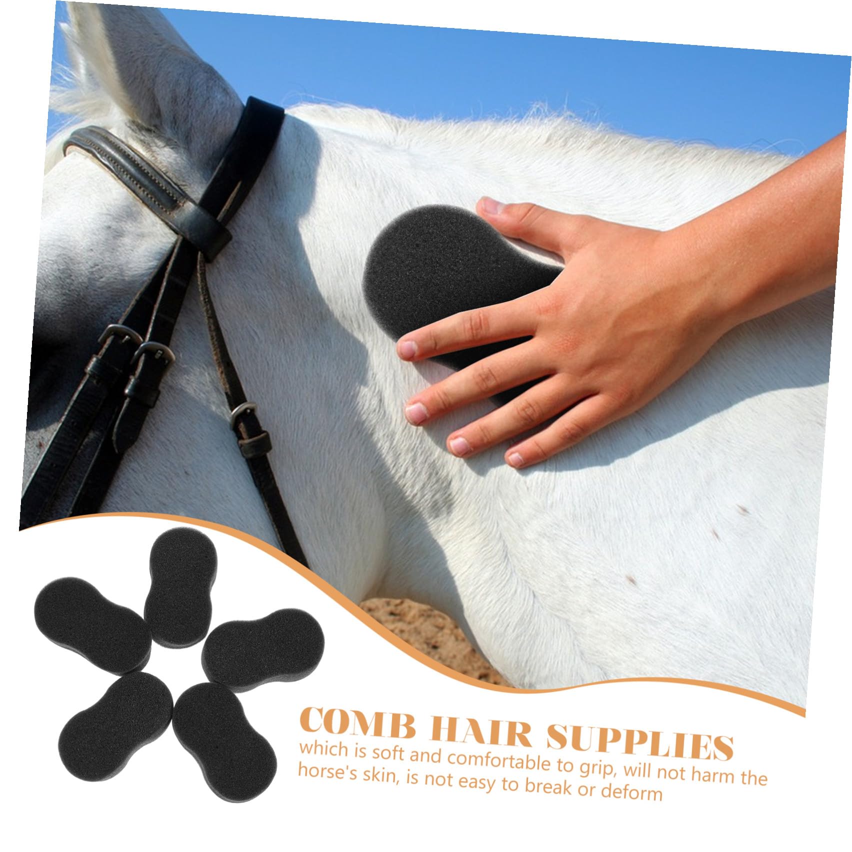 Esponjas Cuidado de Caballos 5 Piezas, Esponja Negra para Limpiar y Eliminar Suciedad, Herramienta Práctica para Baño y Secado Diario del Ganado
