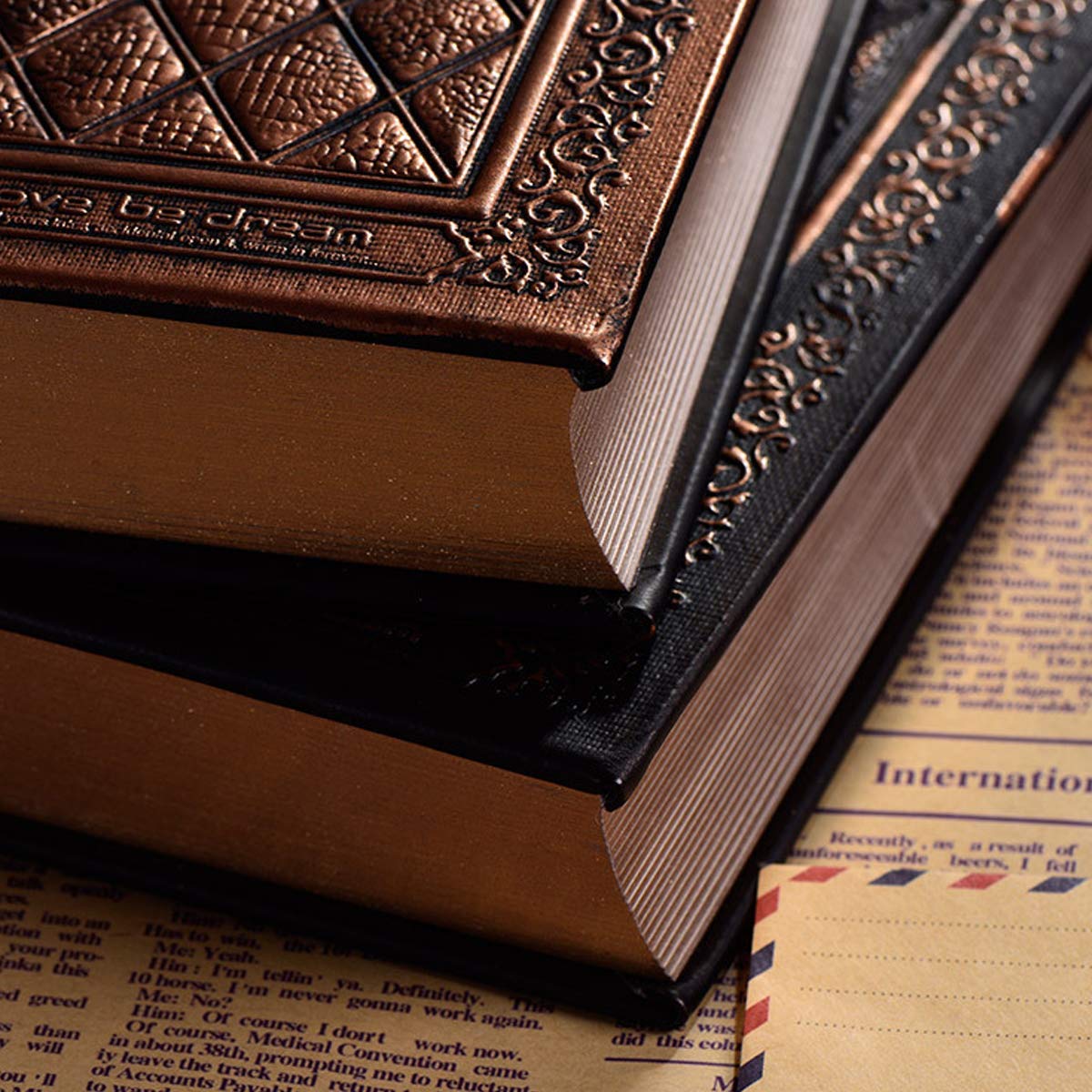VIDOO Grande Épaississement Carnet Carnet en Cuir Vintage Embossed Cover Notepad Office School Papeterie - Bronze