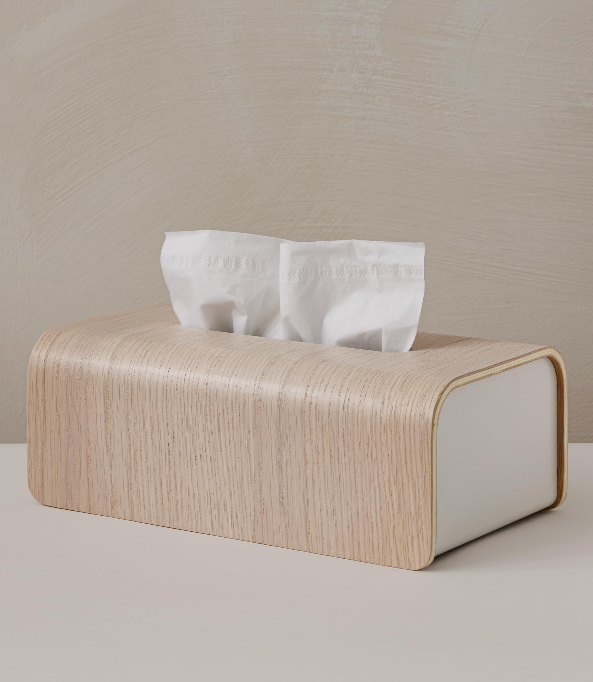 Kazai. Tissue Box Holder 'Toke' | FSC Certified Real Wood Veneer | Scandinavian Design Tissue Box Cover & Dispenser | Oak, white