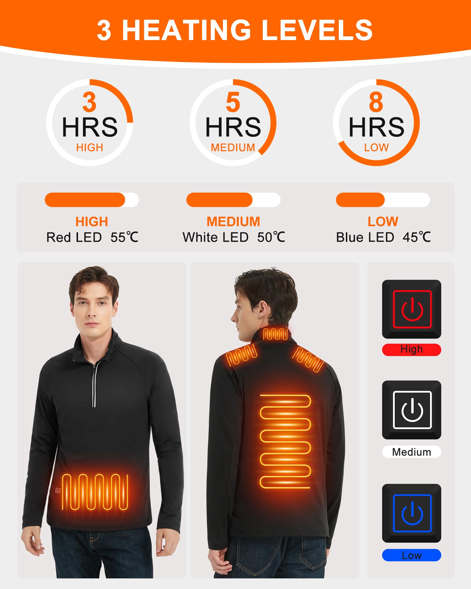 FERNIDA Herren Beheizbare Shirt, Fleece Beheizte Half Zip Pullover mit Power Bank, 3 Stufen Temperatur für Herbst Winter Warm