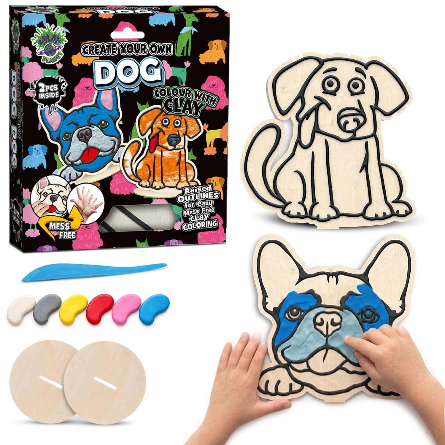 Splat Planet Dog Clay Colouring Kit for Kids – 2 PK DIY 3D Art Craft Kit with Air-Dry Clay, Mess Free Clay Colouring, Creative Kids Arts and Crafts Activity Set, Dog Craft Gift.