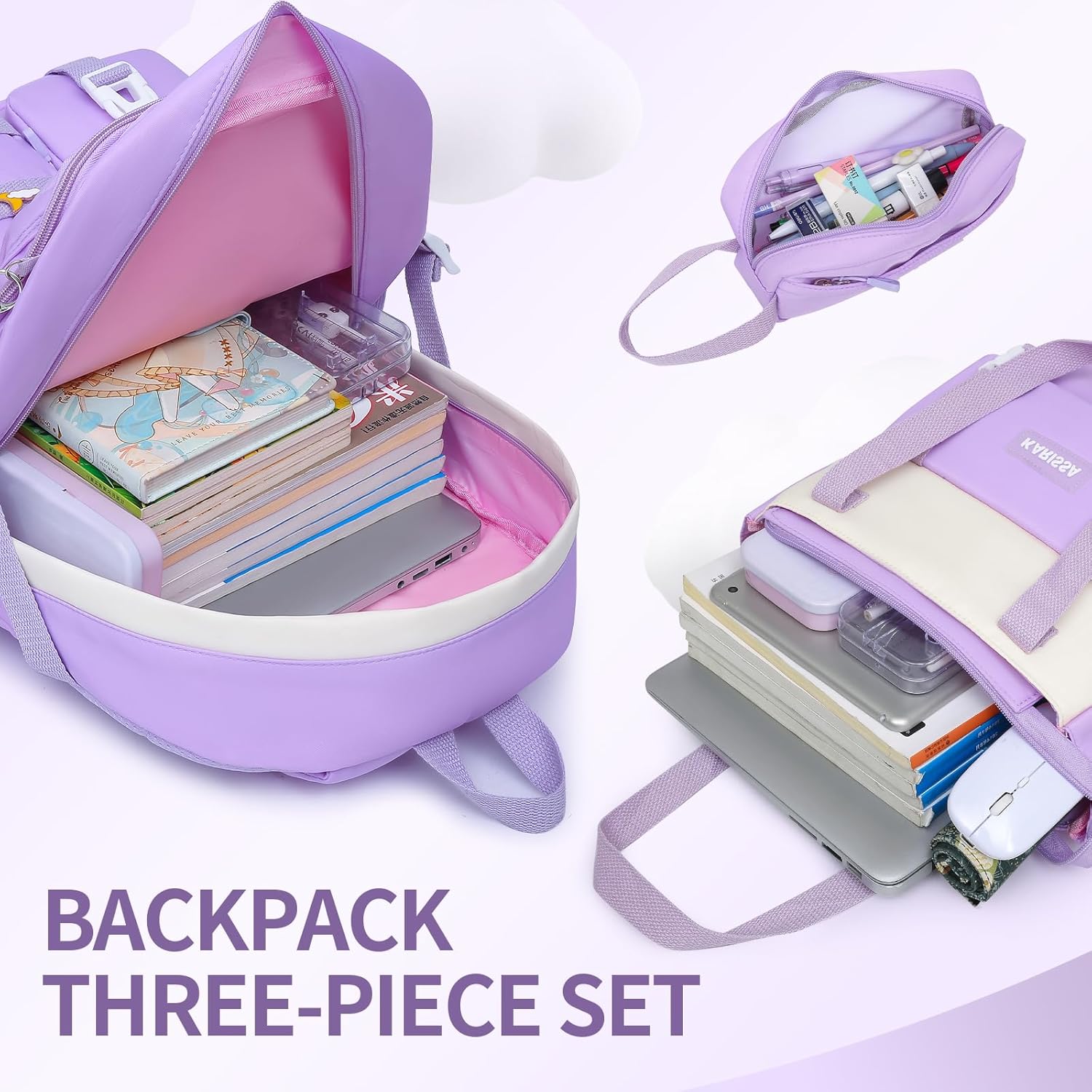 Girls Backpack Student Laptop Book Bag with Multiple Pockets for Teen Kids Elementary Middle School Travel Daypack Purple Tote