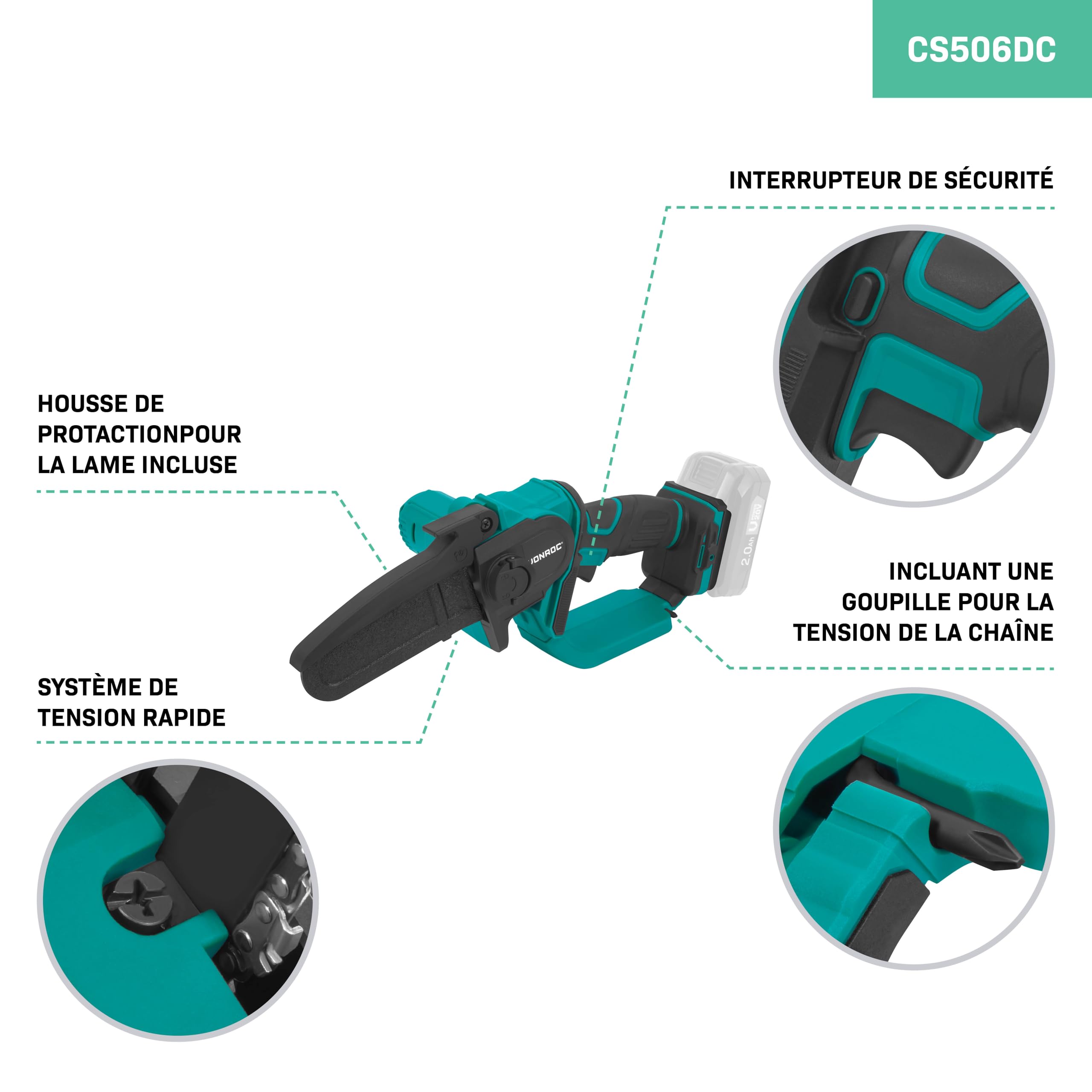VONROC Mini Tronçonneuse Sans Fil 20V – VONROC CS506DC | Scie Électrique Compacte & Puissante pour Élagage, Coupe de Bois, Lame 127 mm, Tension Rapide, Léger & Sécurisé | Batterie Non Incluse