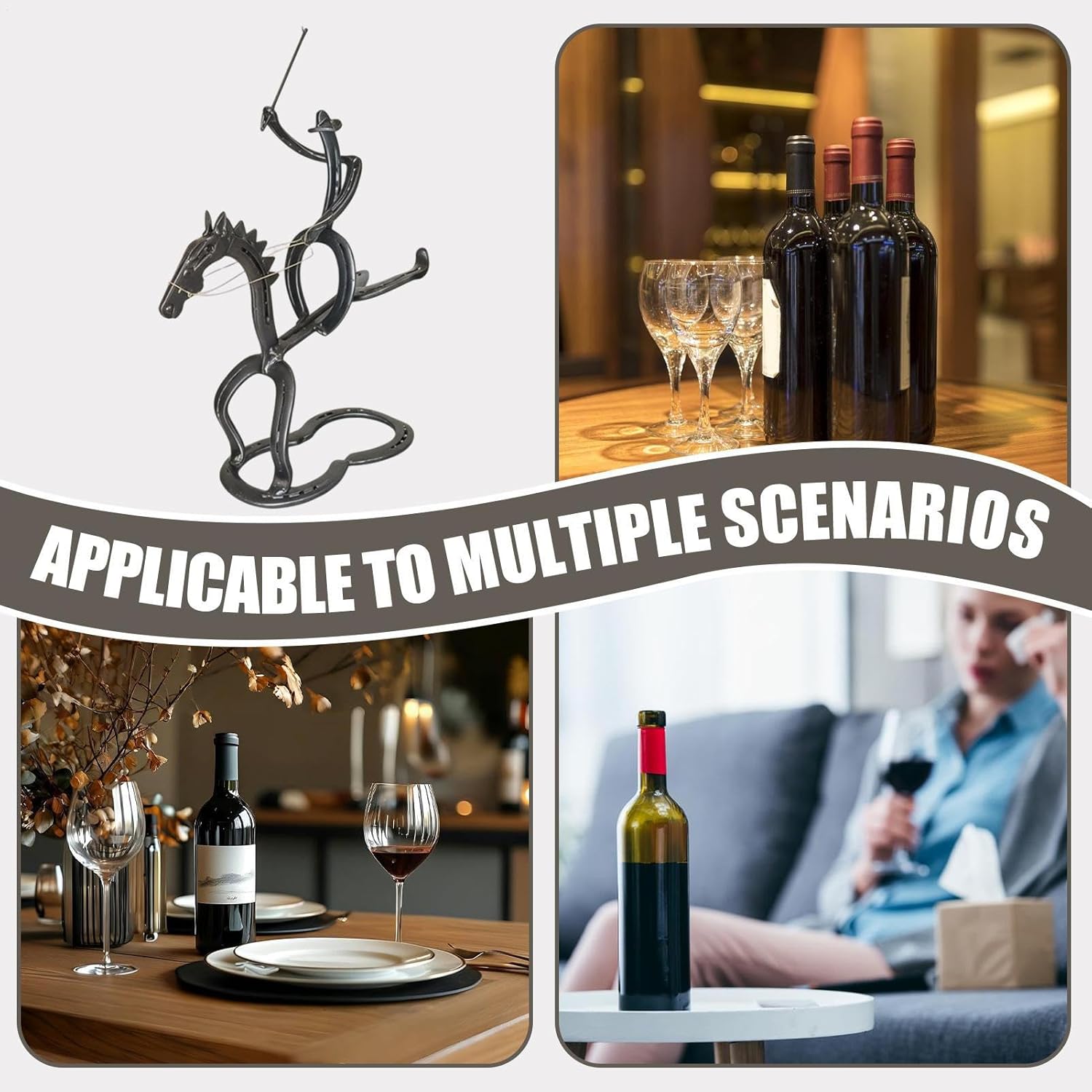 Wine Holder - Funny Iron Art Non-Slip Display | Small Wine Rack Bottle Holder for Cabinet, Countertop, Shelf, Tabletop, Home, Kitchen, Dining Room, Apartment, Bar, Restaurant Use