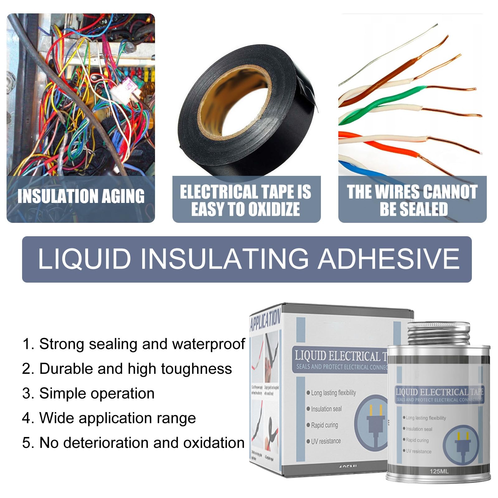 Colla per Nastro Isolante Liquido,Rivestimento in Gomma Liquida Isolante,Nastro Elettrico Liquido Nero,Nastro Elettrico Liquido da 125 ml,Colla Ignifuga Resistente Alle Alte Temperature Impermeabile