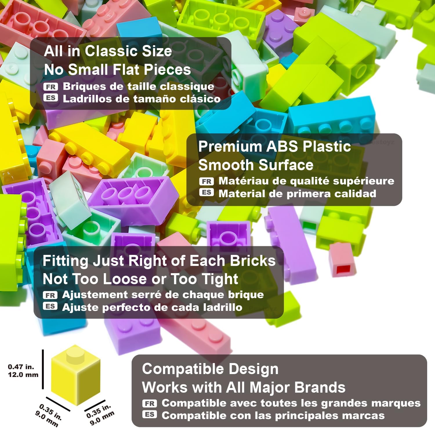 2000 Pieces of Bulk Building Bricks, Bundle of 2 Sets, Basic Building Blocks Tiles in 6 Shape