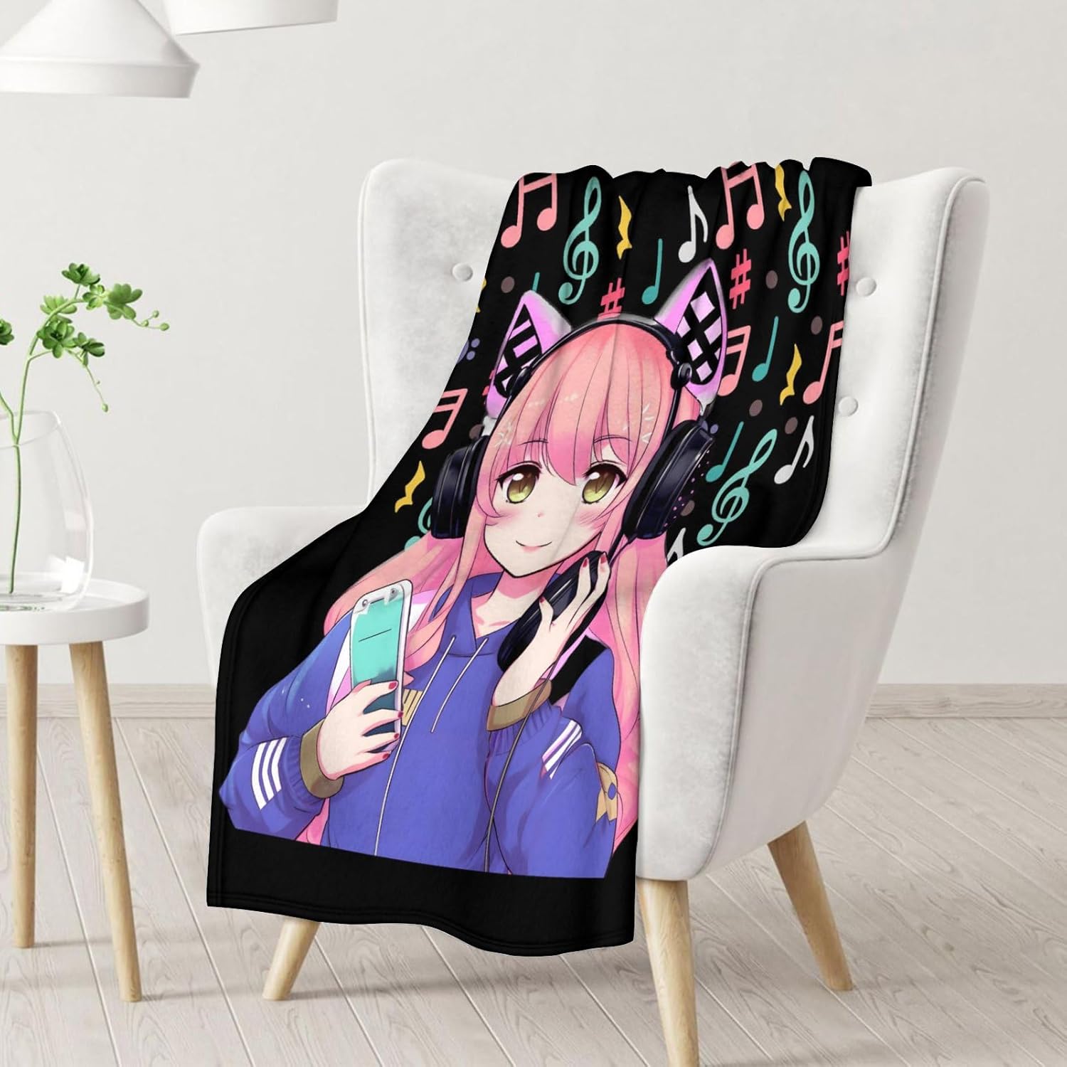 Kids Blanket - 50x40 Inches Small Flannel Blankets Gifts for Boys, Girls - Cute Black Soft Warm Fuzzy Throws for Bed, Couch Decor