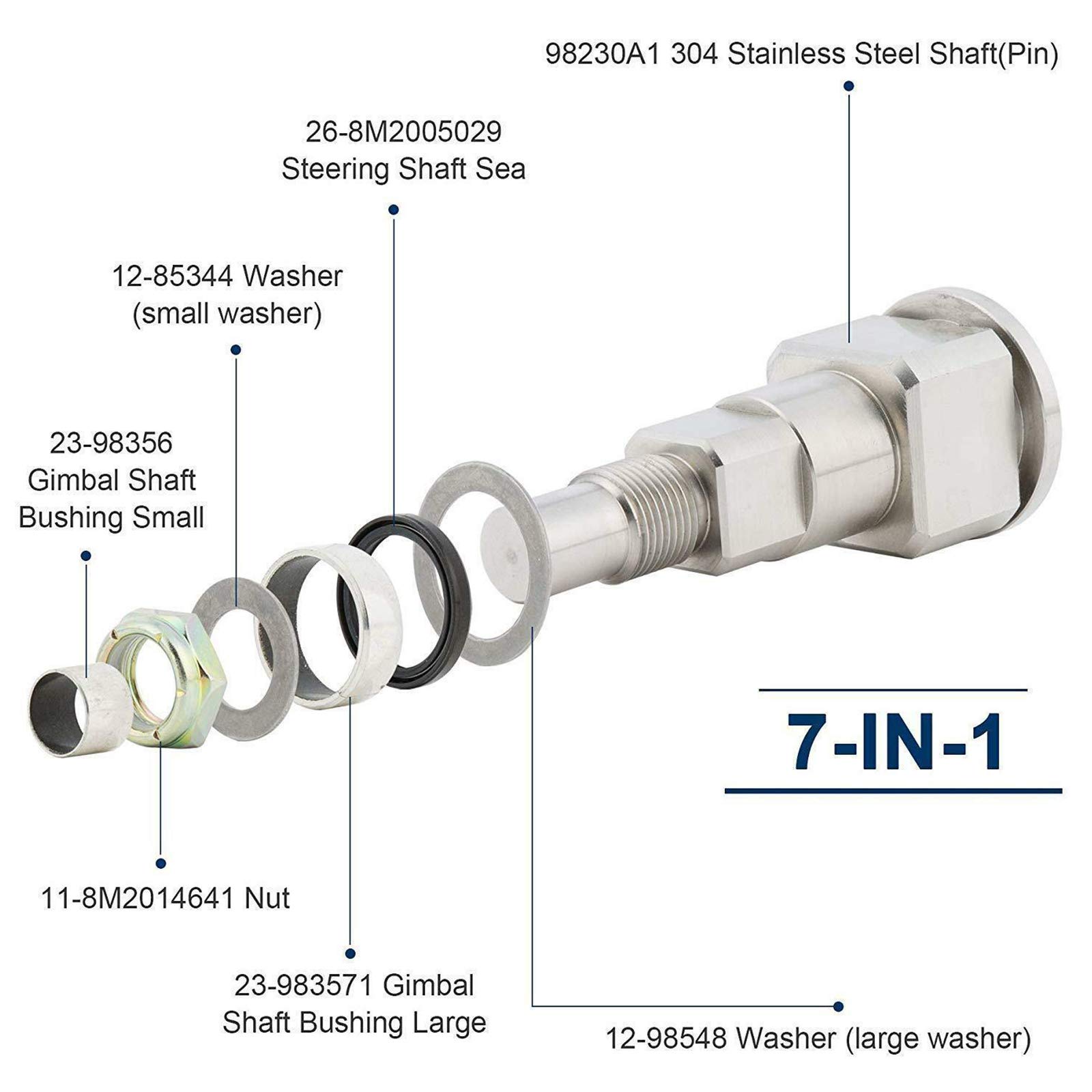Topteng Giunto cardanico di sterzo Albero Pin Tenuta Boccola Dado Fit Kit Adatto per MerCruiser 98230A1 866718A01