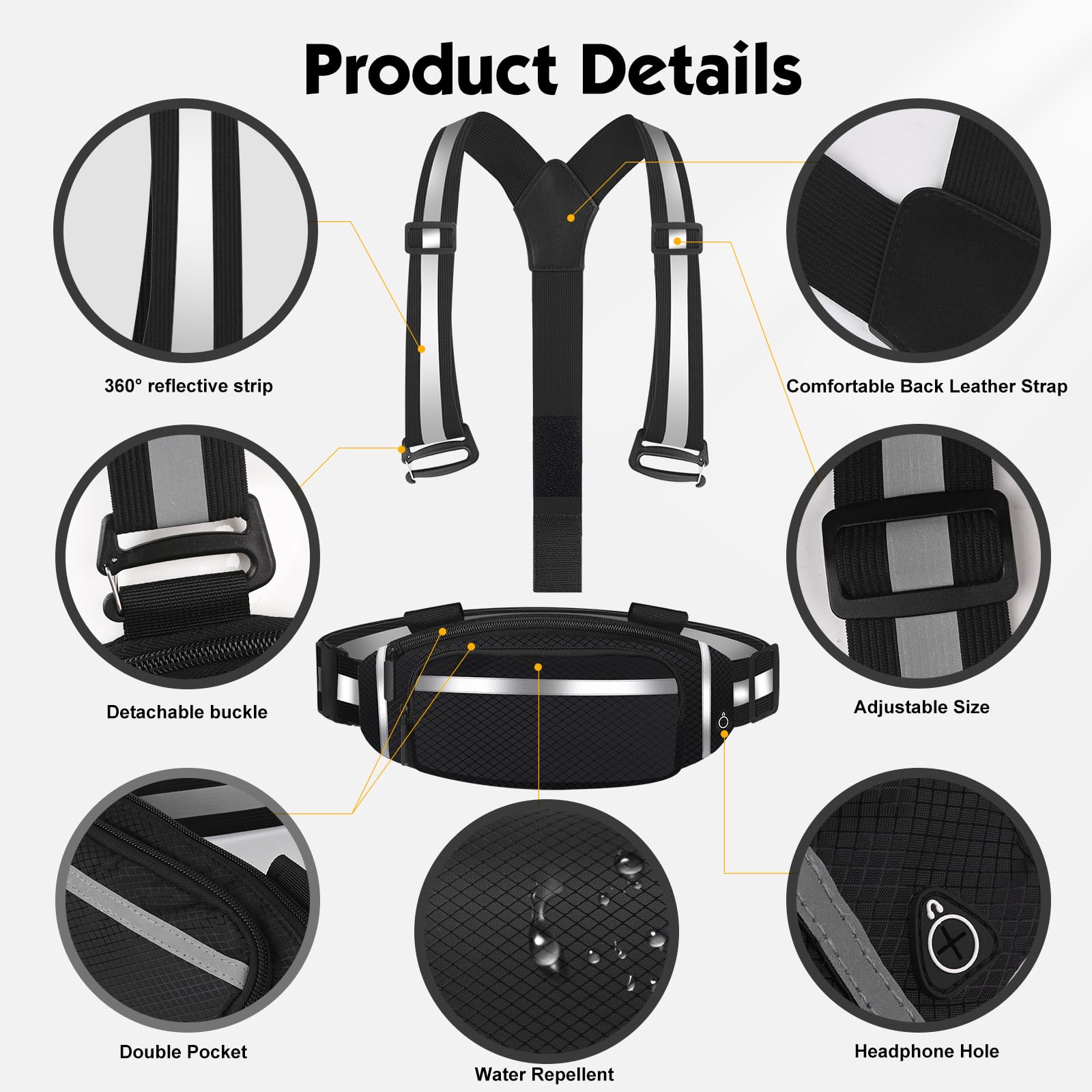 Reflective Vest Running Gear,reflective vest with Waist sports bag,running vest with High Visibility and Adjustable shoulder strap for running and walking