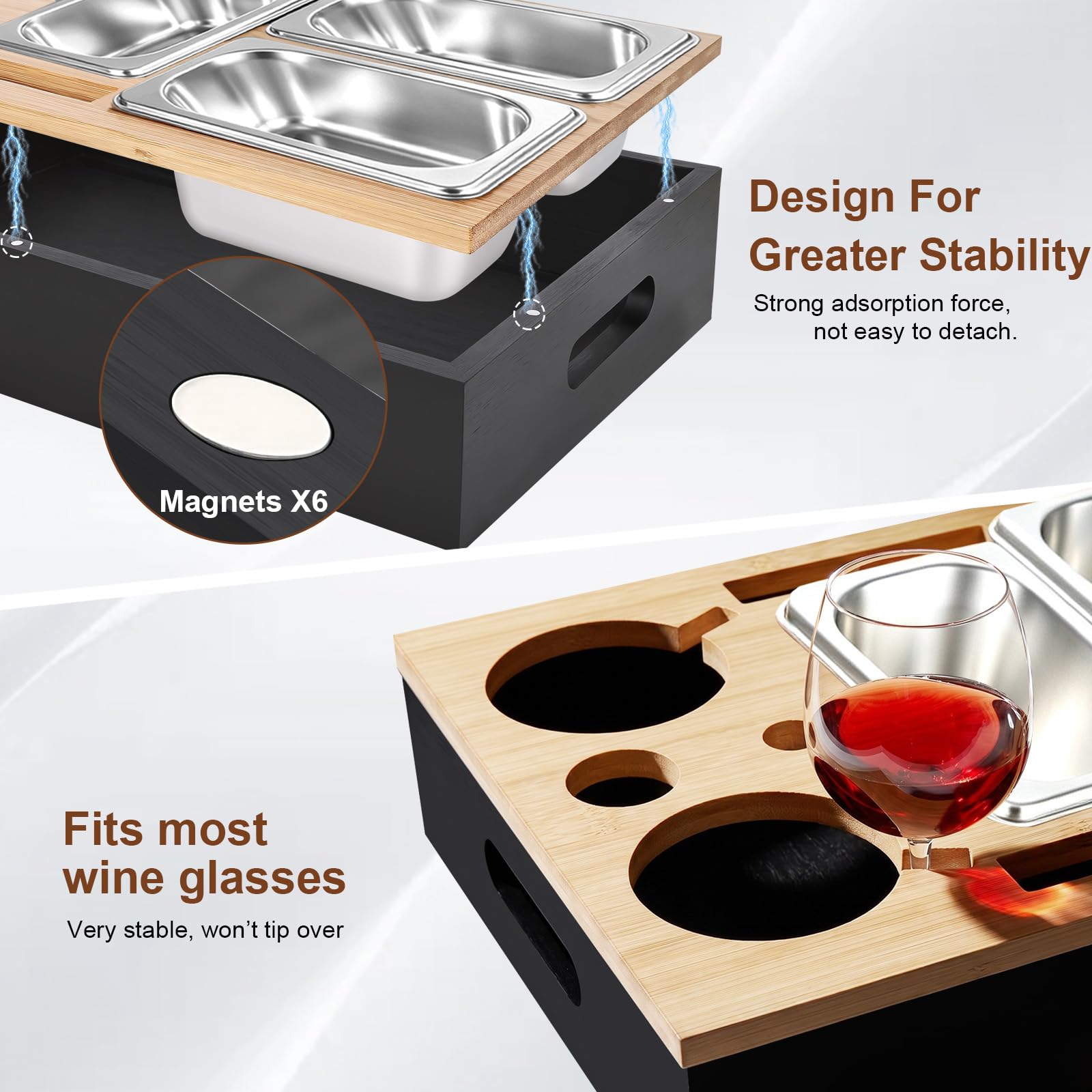 Bandeja para Sofá, Snackbox, Bandeja de Madera, Organizador de Bocadillos, Regalo para Hombres(Negro)