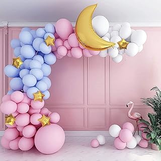 VANVENE Balloon Garland Arch Kit 120PCs including Extra Large Pink Blue White Balloons Gold Foil Stars & Moon Party Decorations for Baby Shower Birthday Wedding Bridle Shower