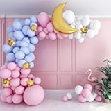 VANVENE Balloon Garland Arch Kit 120PCs including Extra Large Pink Blue White Balloons Gold Foil Stars & Moon Party Decorations for Baby Shower Birthday Wedding Bridle Shower