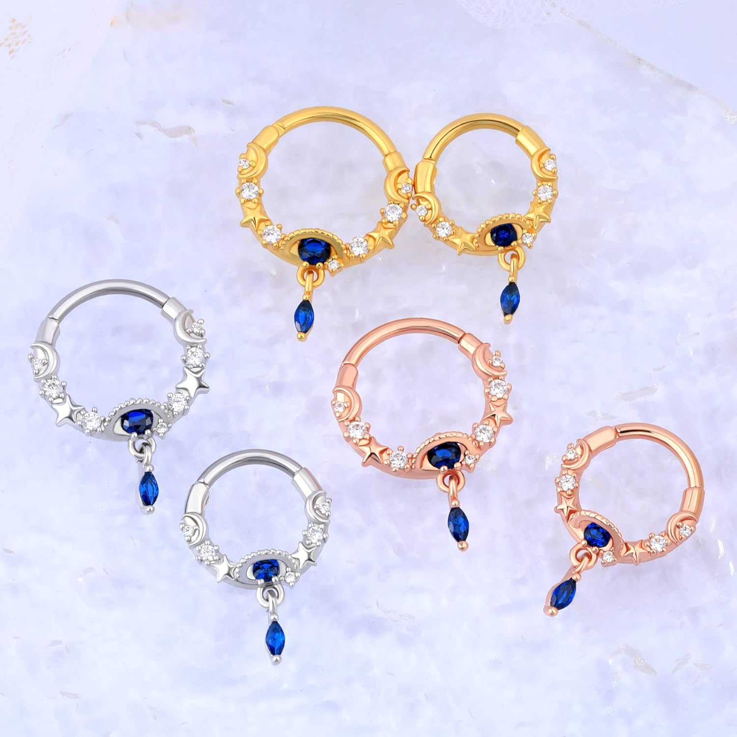 Melighting 16G Septum Rings Dangle Septum Jewelry with Blue Planet Clear CZ Stainless Steel 316L Daith Piercing Jewelry Moon Septum Piercing Helix Earring for Women - Image 5