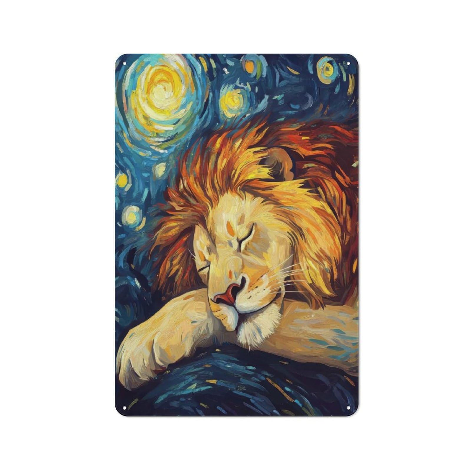 Junmoney Style-6 For Hobby Room Or Studio, Lion Sleeping Under Starry Night Retro Metal Sign 30X20cm, A Decorative Gift For A Newly Furnished Hobby Room And Studio