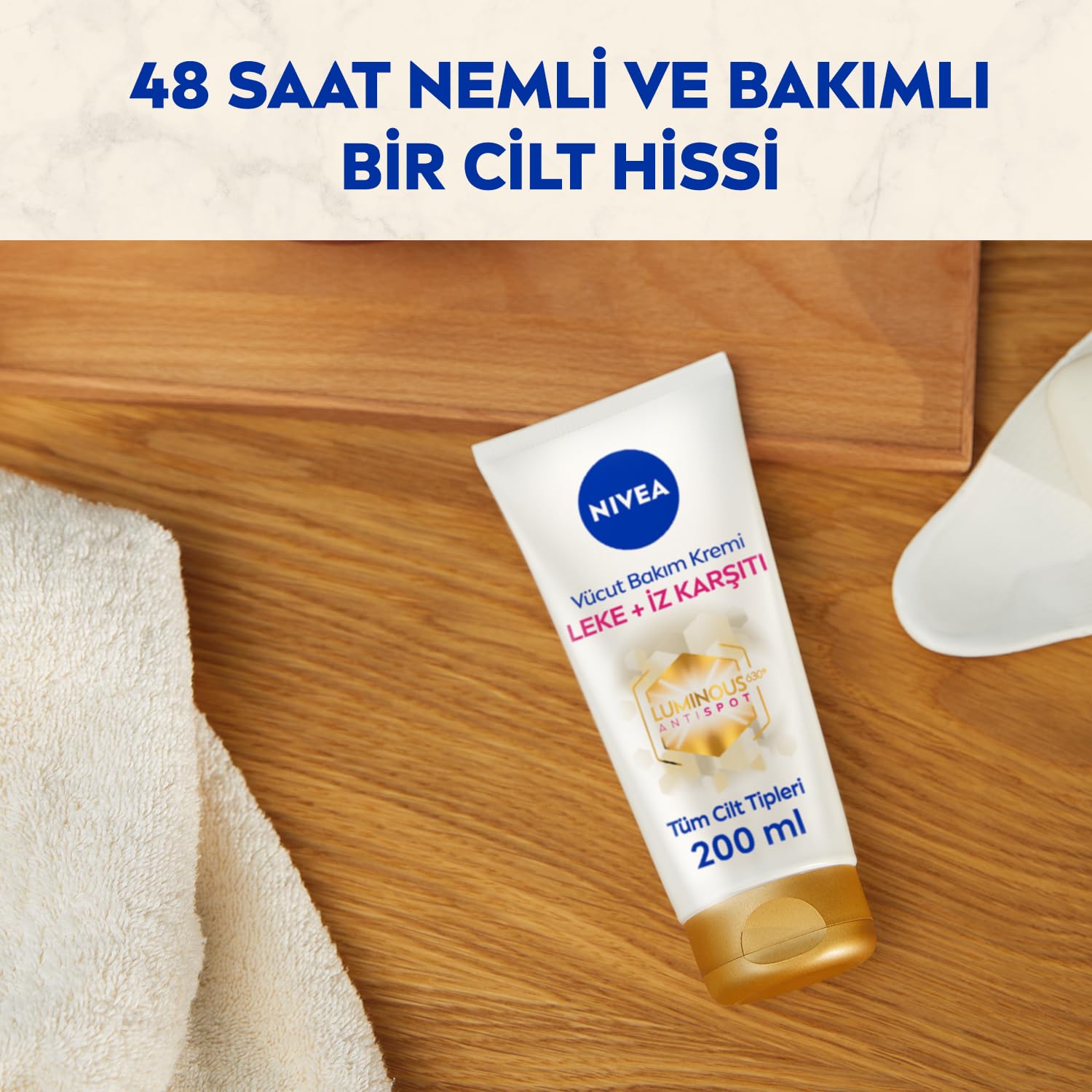 NIVEA Luminous630 Leke ve İz Karşıtı Vücut Bakım Kremi 200ml, Çatlak ve Güneş Lekesi İyileştirici, 48 Saat Nemlendirici