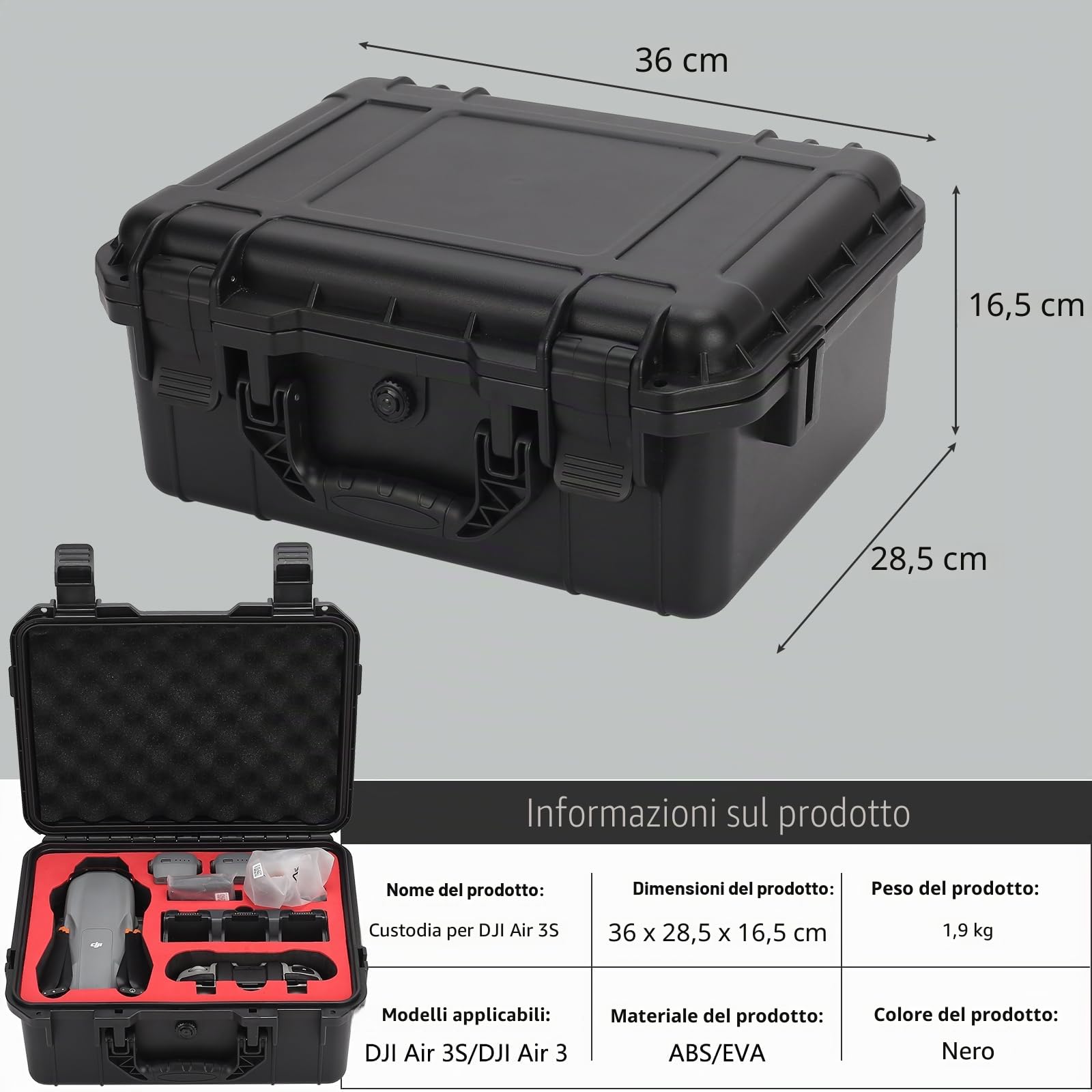DJI 3S - Valigetta professionale impermeabile Air e Fly More Combo, accessori DJI 3S, compatibile con controller RC-N3/RC 2, elica, batteria e accessori per drone