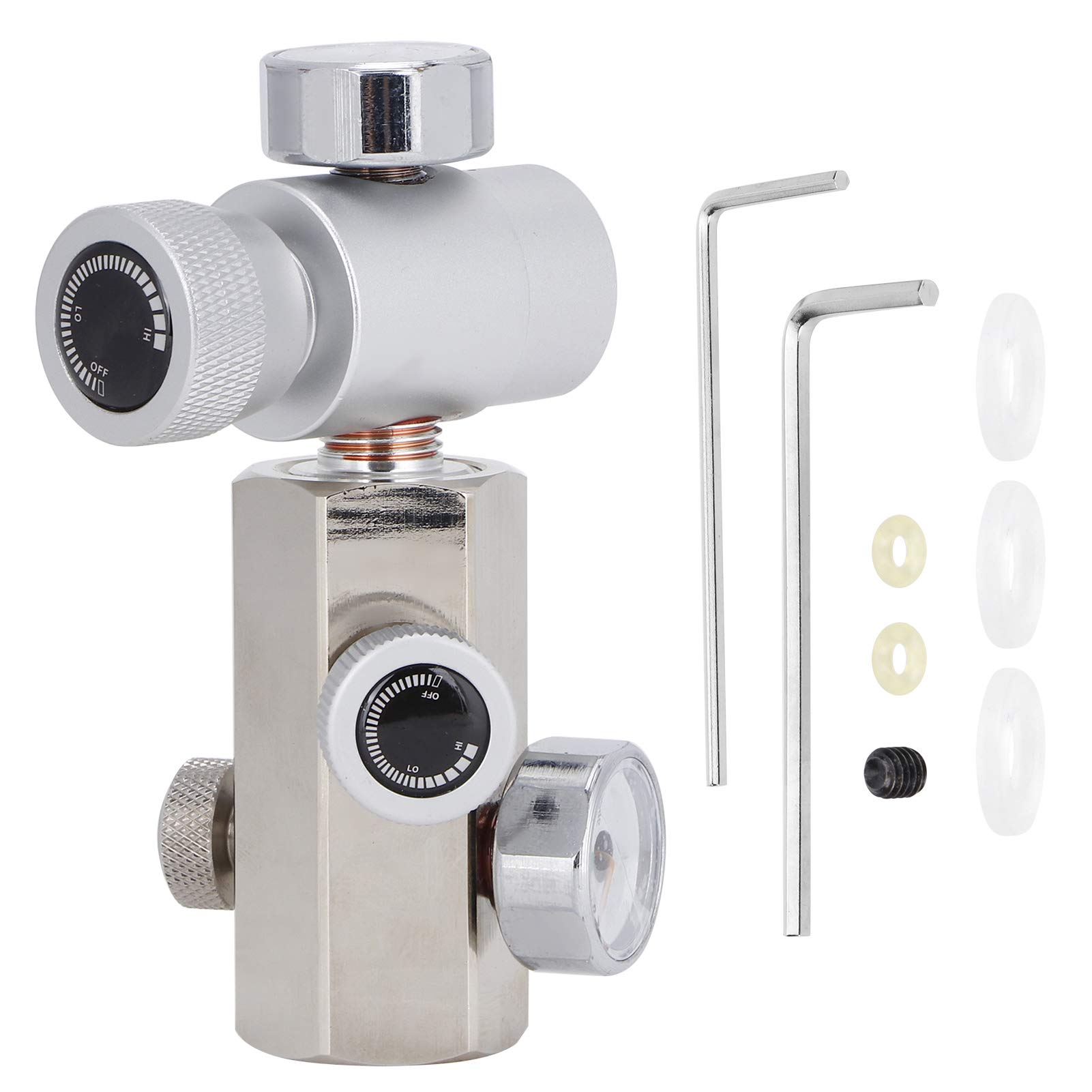 Connettore adattatore per ricarica serbatoio CO2 EVTSCAN W21.8-G1/2 con manometro valvola di rilascio ASA argento