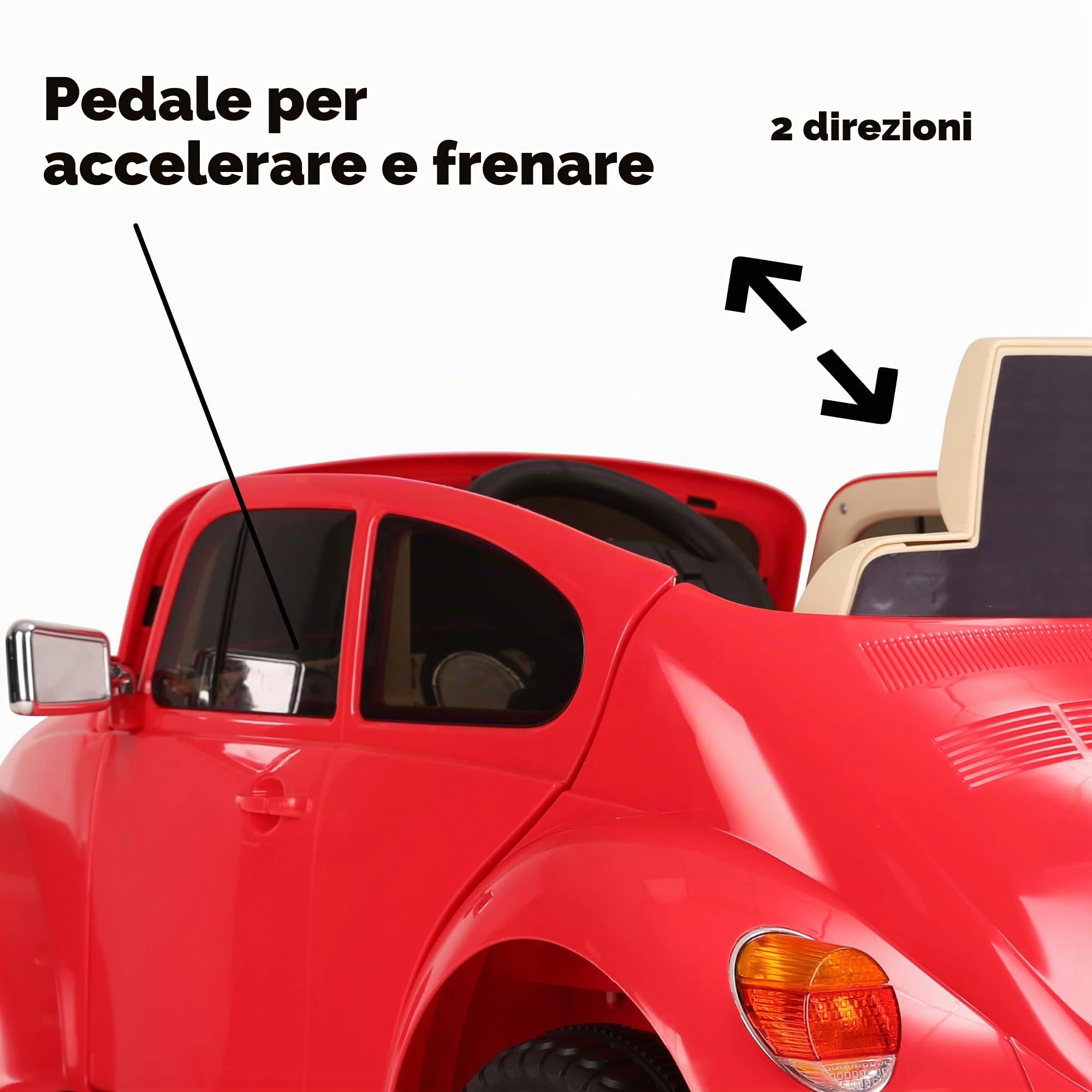 FEBER Maggiolino rosso 12V, auto elettrica, radiocomando fari con luce, 2 marce, acceleratore e freno elettrici, da 3 anni, FAMOSA (800013448)