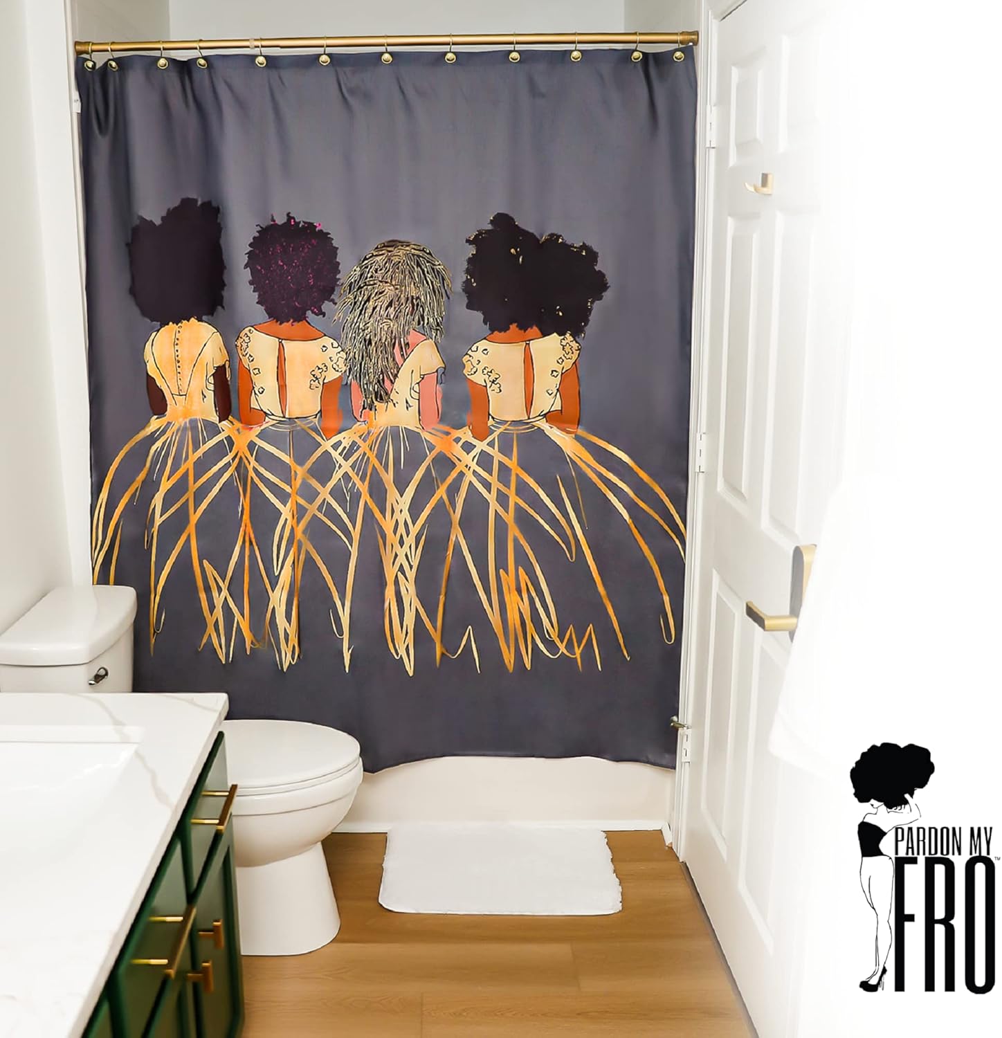 Pardon My Fro Royal Shower Curtain - 100% Polyester Fabric with Chic Print, Waterproof, Elegant Décor, One-Side Print, Stylish Bathroom Curtain for Bathtub, Hooks are not Included - Grey, 71" x 71"