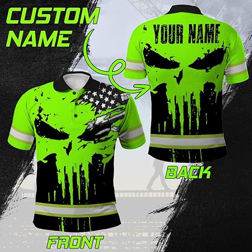 Miniatura 2 de Maddly Polo de alta visibilidad con diseño de calavera y bandera de Estados Unidos, ropa de trabajo patriótica con nombre personalizado para