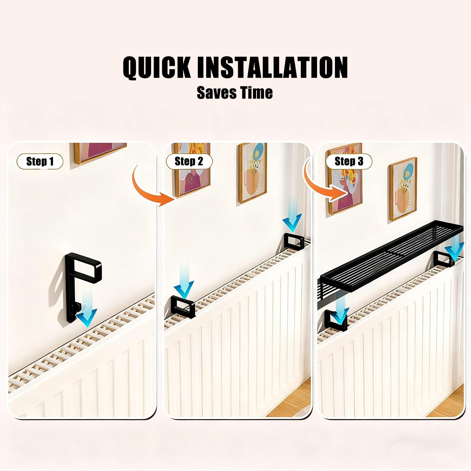 Mensola Termosifone Rimovibile, Mensola per Termosifone in Metallo, Elegante Copri Termosifone Antifumo, Resistente ai Carichi, Senza Fori, per Casa, Ufficio e Soggiorno(White,50 * 12cm/20 * 5in)