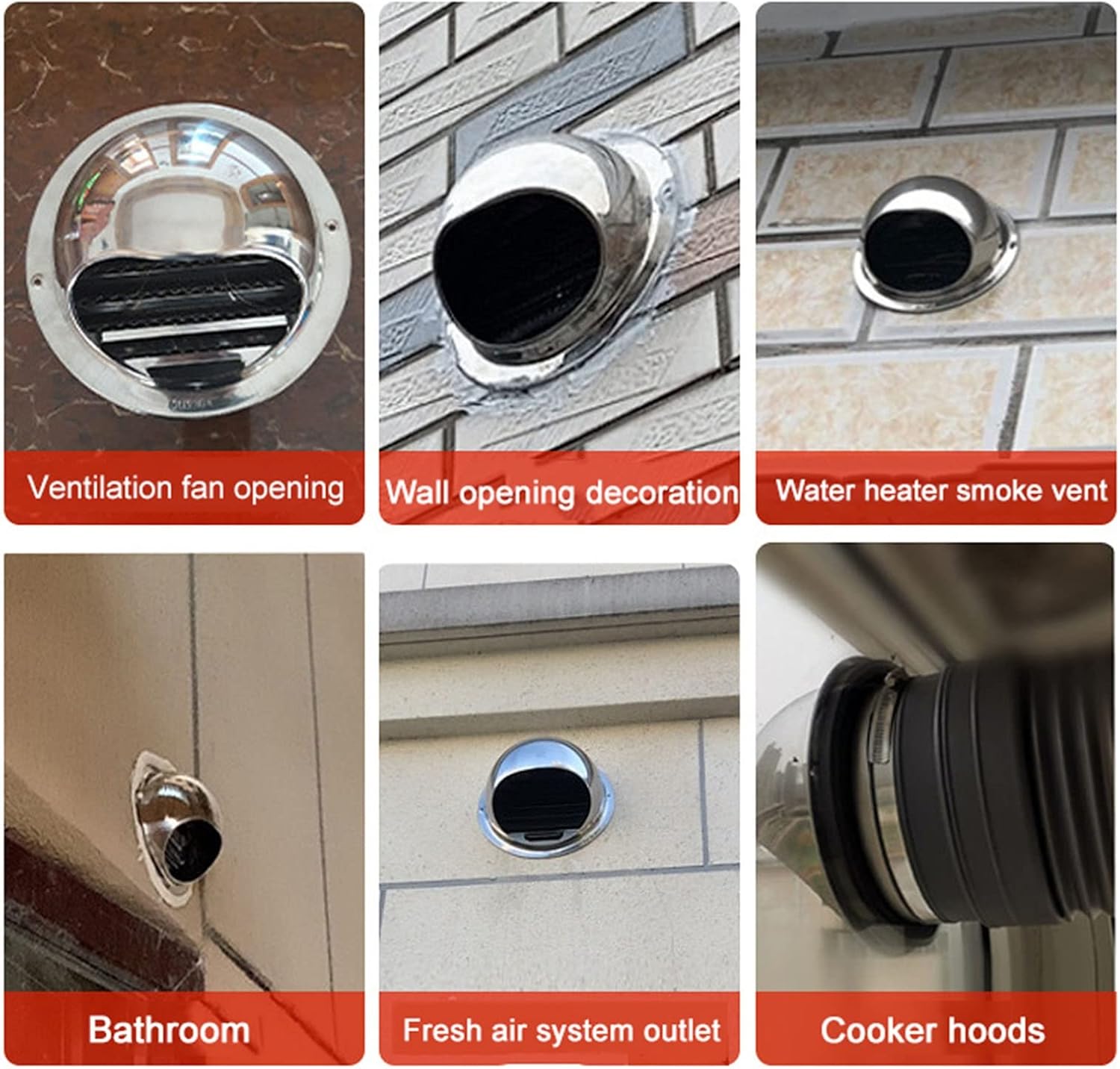 Air Vent Cover,Stainless Steel Air Vent, Stainless Steel Soffit Vent Dryer, Wall Round Soffit Vents,Exhaust Dryer Vent Cap, with Screen Mesh, Louvered Vent Hood(80mm/3.2in)
