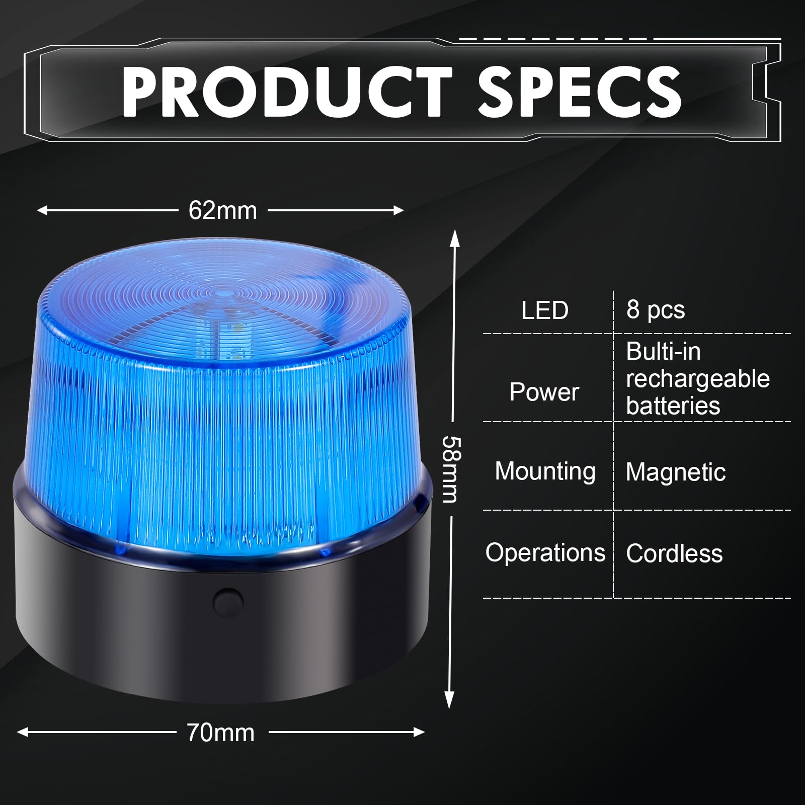 LE Sircut LE228 (MINI) Size USB Rechargeable Emergency Flashing Lights Selectable Rotation Warning Light Wireless LED Strobe Beacon Amber Lights with Magnetic Base for Car Vehicle Truck (Blue)