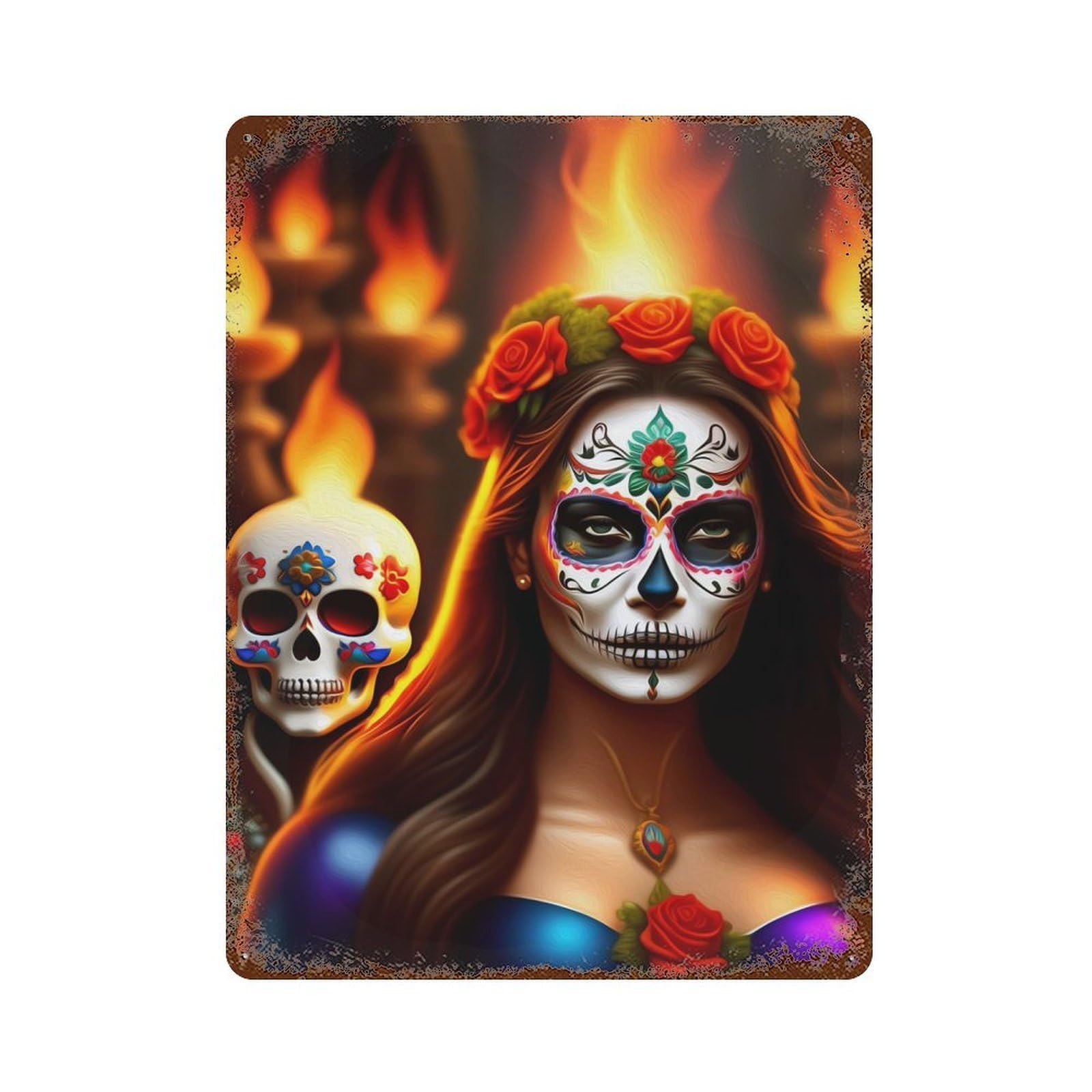 Skull 53 15.7"x11.8" Decorative Tin Sign, Retro Wall Decor for Garage, Bar And Workshop Decor