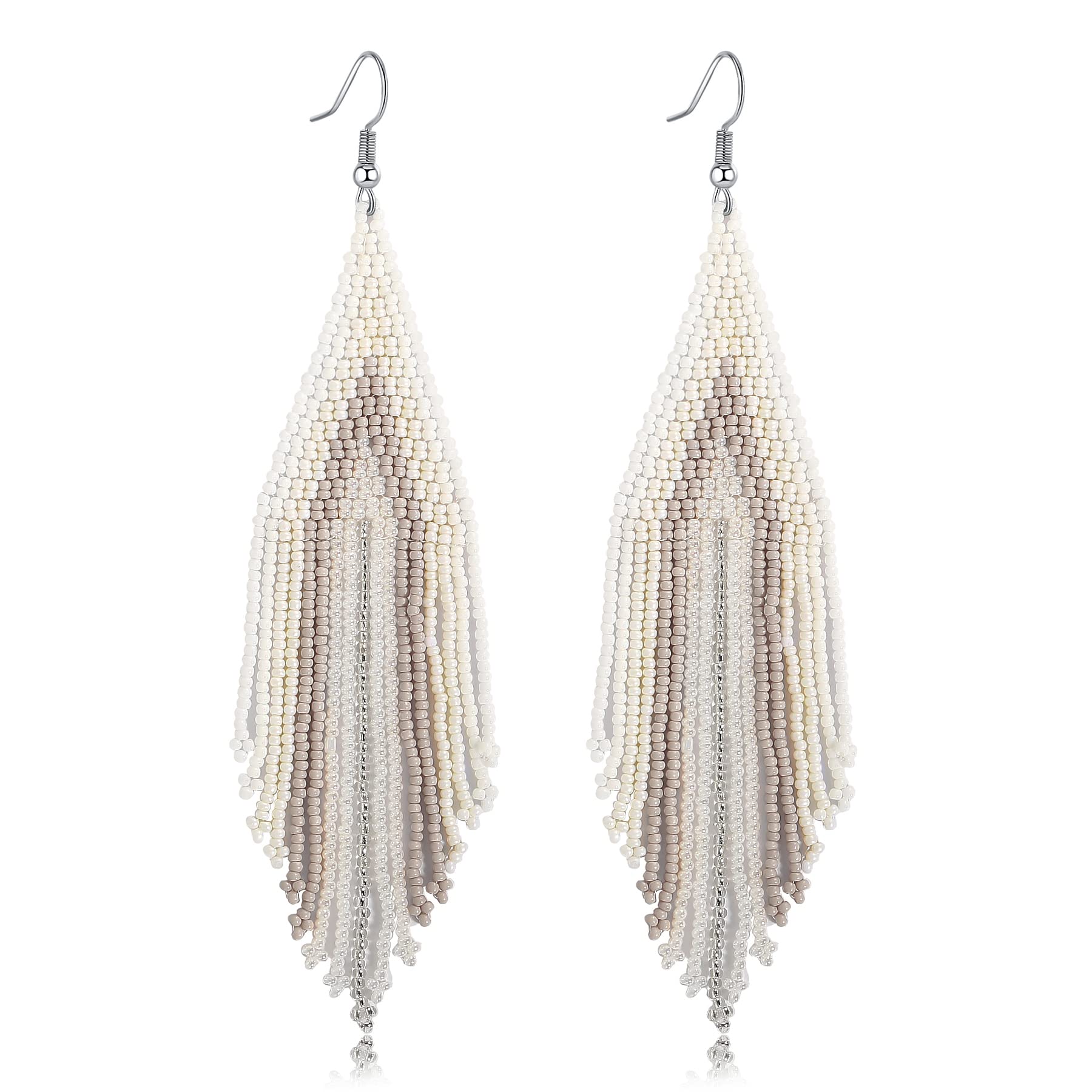 Pendientes largos bohemios con borlas grandes y con cuentas, hechos a mano, estilo bohemio, con flecos grandes para mujer