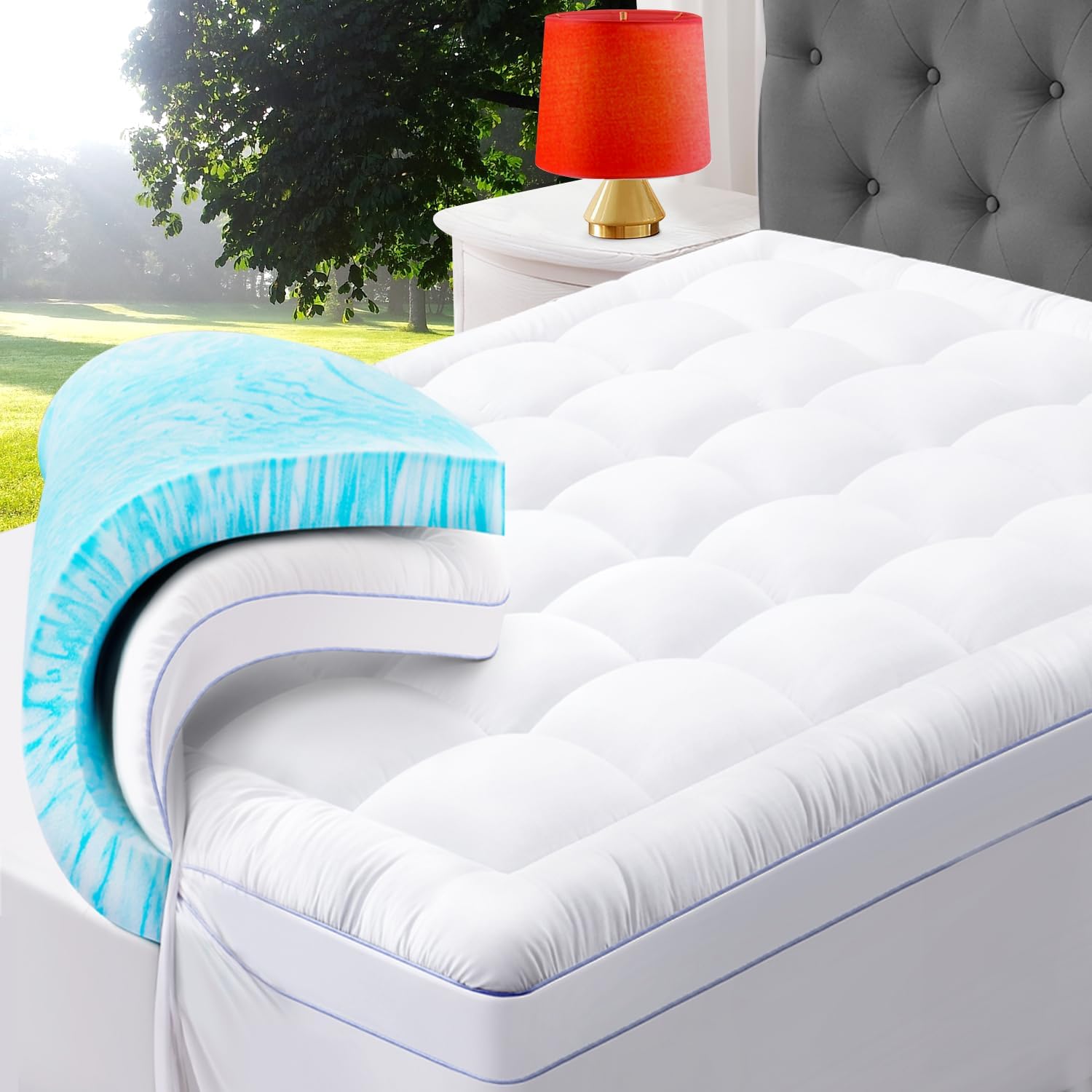 ABENE Twin Size Dual Layer 3 Inch Memory Foam Mattress Topper, 2 Inch Gel Memory Foam Plus 1 Inch Down Alternative Pillowtop Mattress Pad Cover, Thick Soft Bed Topper Support for Back Pain White Twin