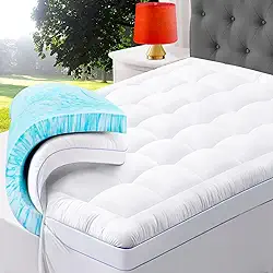 ABENE Colchão de espuma viscoelástica de camada dupla de 10 cm, 2 cm, espuma viscoelástica de gel refrescante, mais 5 cm de penas, almofada alternativa para colchão com bolso de cabeceira, suporte macio para alívio da dor nas costas