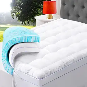 ABENE Colchão de espuma viscoelástica de camada dupla de 10 cm, 5 cm, espuma viscoelástica de gel refrescante, mais 5 cm de penas, almofada alternativa para colchão com bolso de cabeceira, suporte macio para alívio da dor nas costas