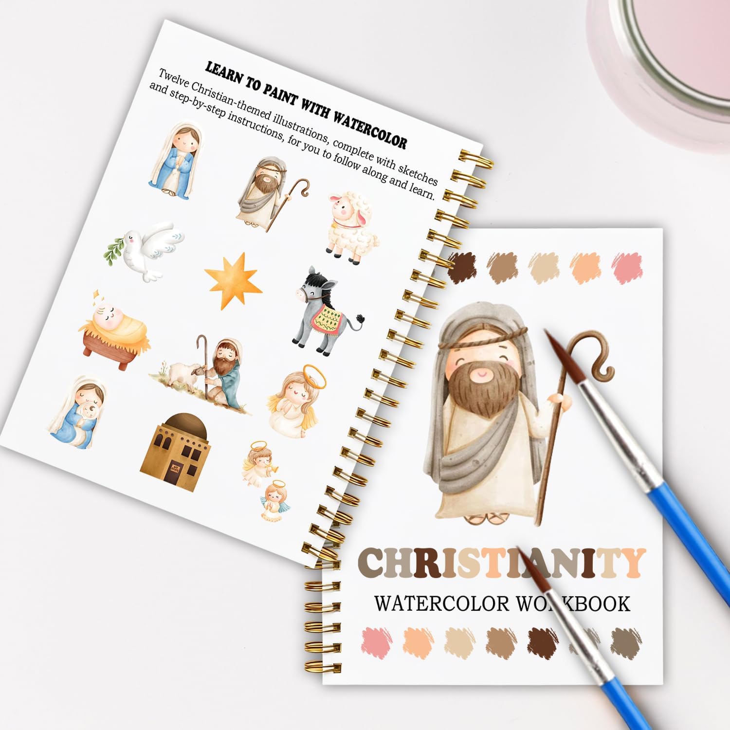 Christianity Watercolor Workbook, 12 Christian Faith-Themed Patterns for Beginners, Relaxing Bible Art Painting Workbook for Teenagers and Adults, Religious DIY Gift for Her (Jesus)