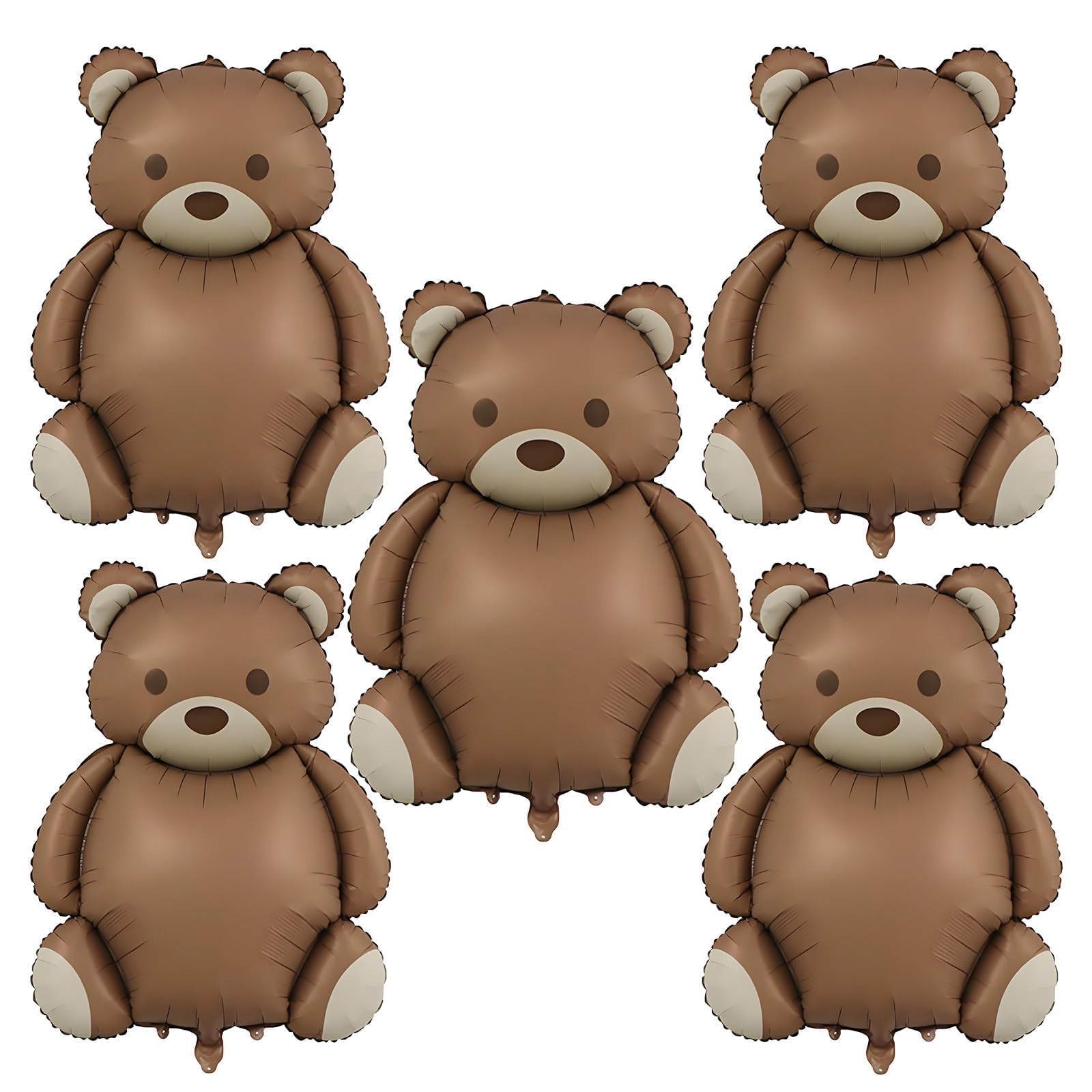 5 Pcs Matte Bear Foil Teddy Bear Balloons, Teddy Bears Picnic Party Supplies Animal Brown Balloons, Balloon Animal for Shower & Birthday Decor, Used by Individuals Aged 15 and Above