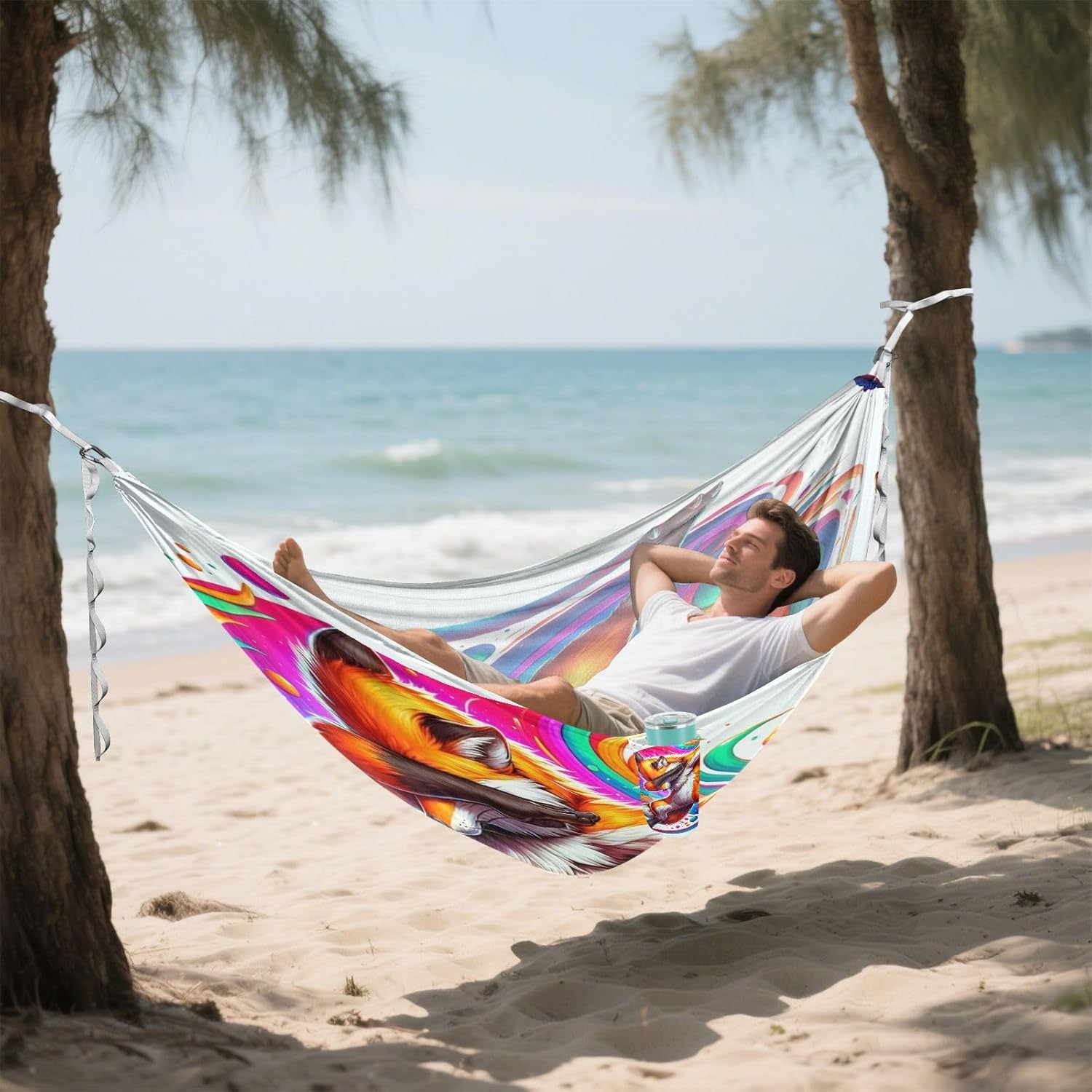 ALAZA Fox Dabbing Camping Hammocks Single or 2 Person 500 lbs Portable Parachute Travel Hammock w/Tree Straps for Hiking Backpacking Indoor Outdoor