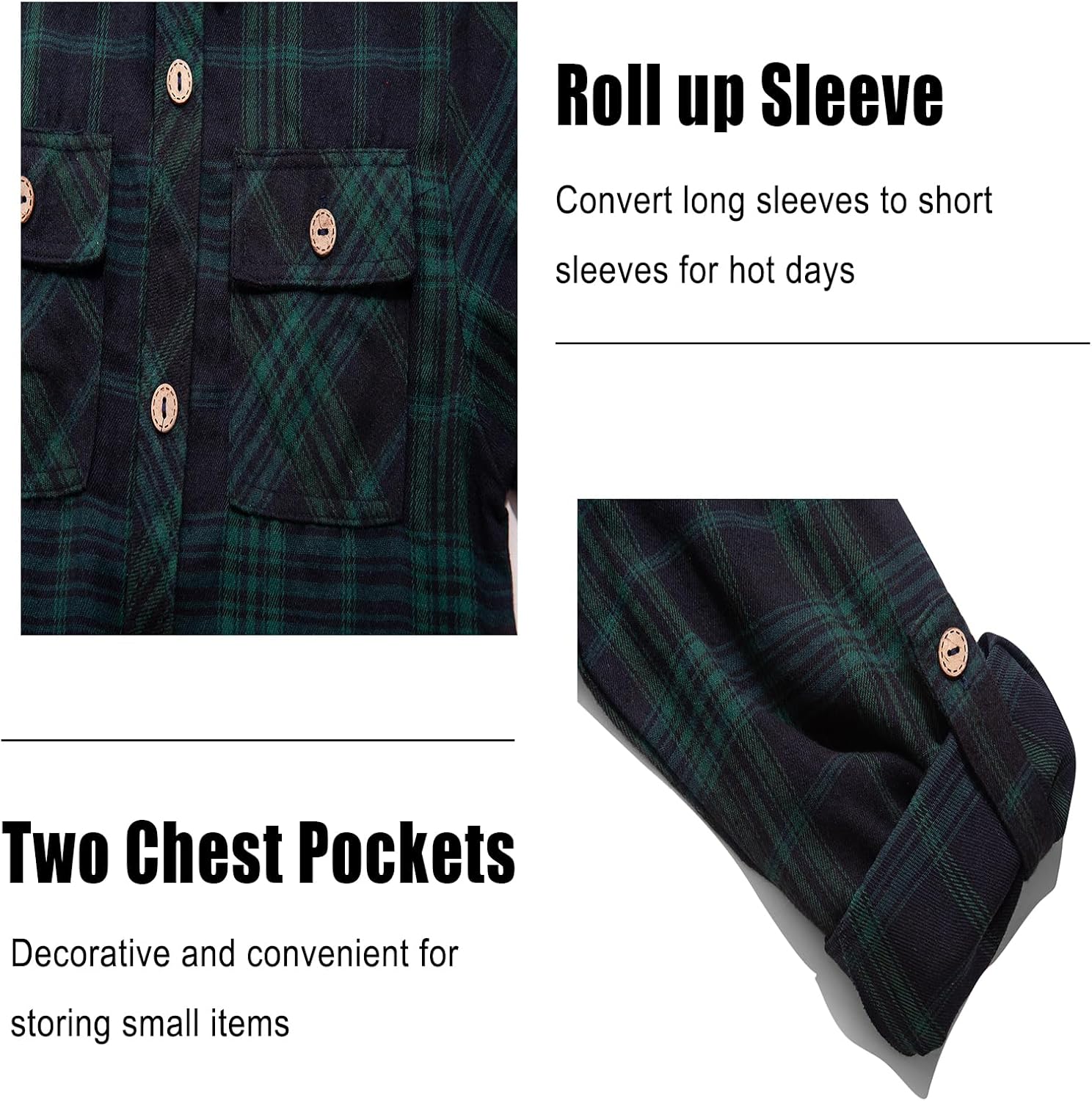 Boys Plaid Flannel Shirts Long Sleeve Casual Button Down Shirts Collared Fall Clothes Navy Green 10-11 Years - Image 5