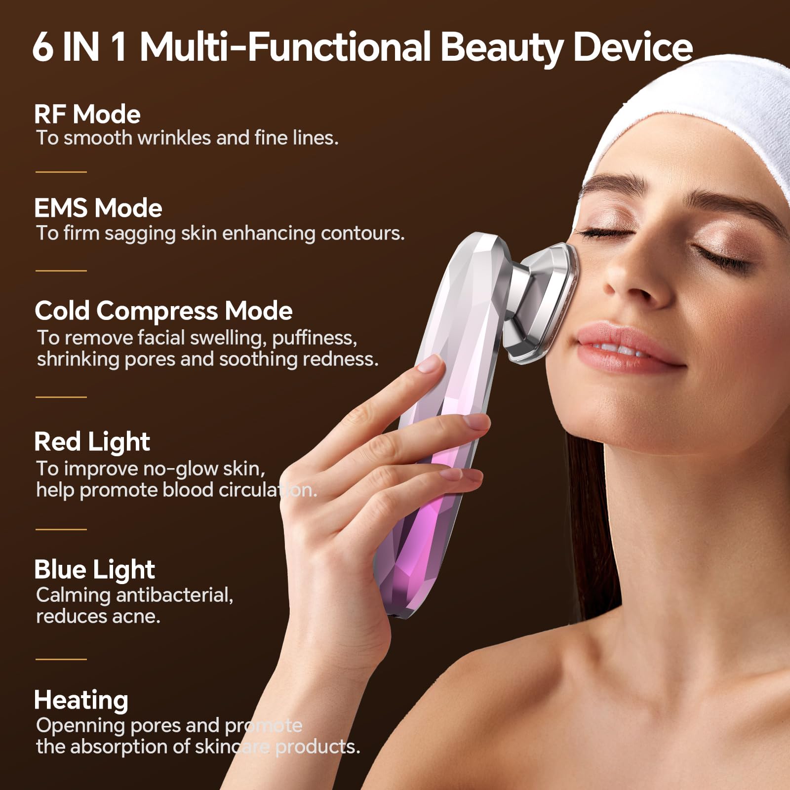 Radiofrequenz Gerät Gesichtsmassagegerät, 6 IN 1 EMS Gerät Gesicht Anti Aging Gesichts Massagegerät 3MHz RF Rotes blaues Licht, Gesichtsstraffungsgerät für Hautstraffung Hautpflege zu Hause