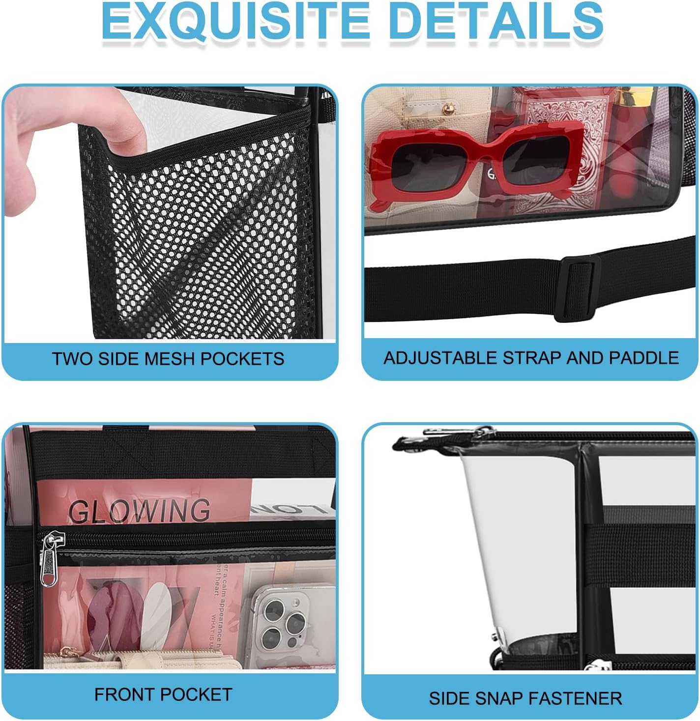 Busiuw Clear Bag for Stadium Events 12x6x12, Clear Tote Bag Sports Fan with Zipper Closure for Sport Festival Work Game Day | Adjustable Strap, 40MM Heavy Duty PVC, Large Capacity