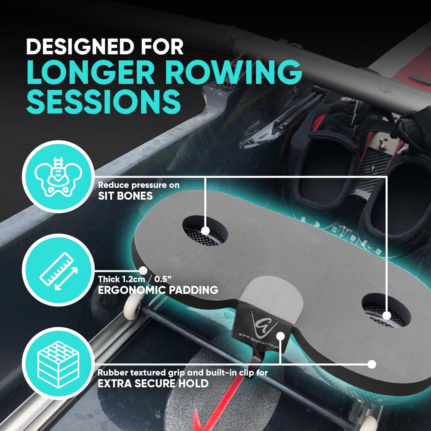 Godfrey Almohadilla de asiento original para barco de remo para hombres y mujeres, almohadilla antideslizante para remo en barco, Concept2, remeros de agua y máquinas de remo