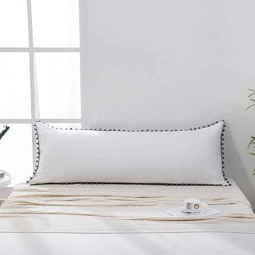 Miniatura 50 de Blue Body Pillow Cover Shabby Chic Long Pillow Case Cover Navy Blue Pom Poms Fringe Body Pillow case with Pocket Closure 20x54 inches(Body,Navy Blue)