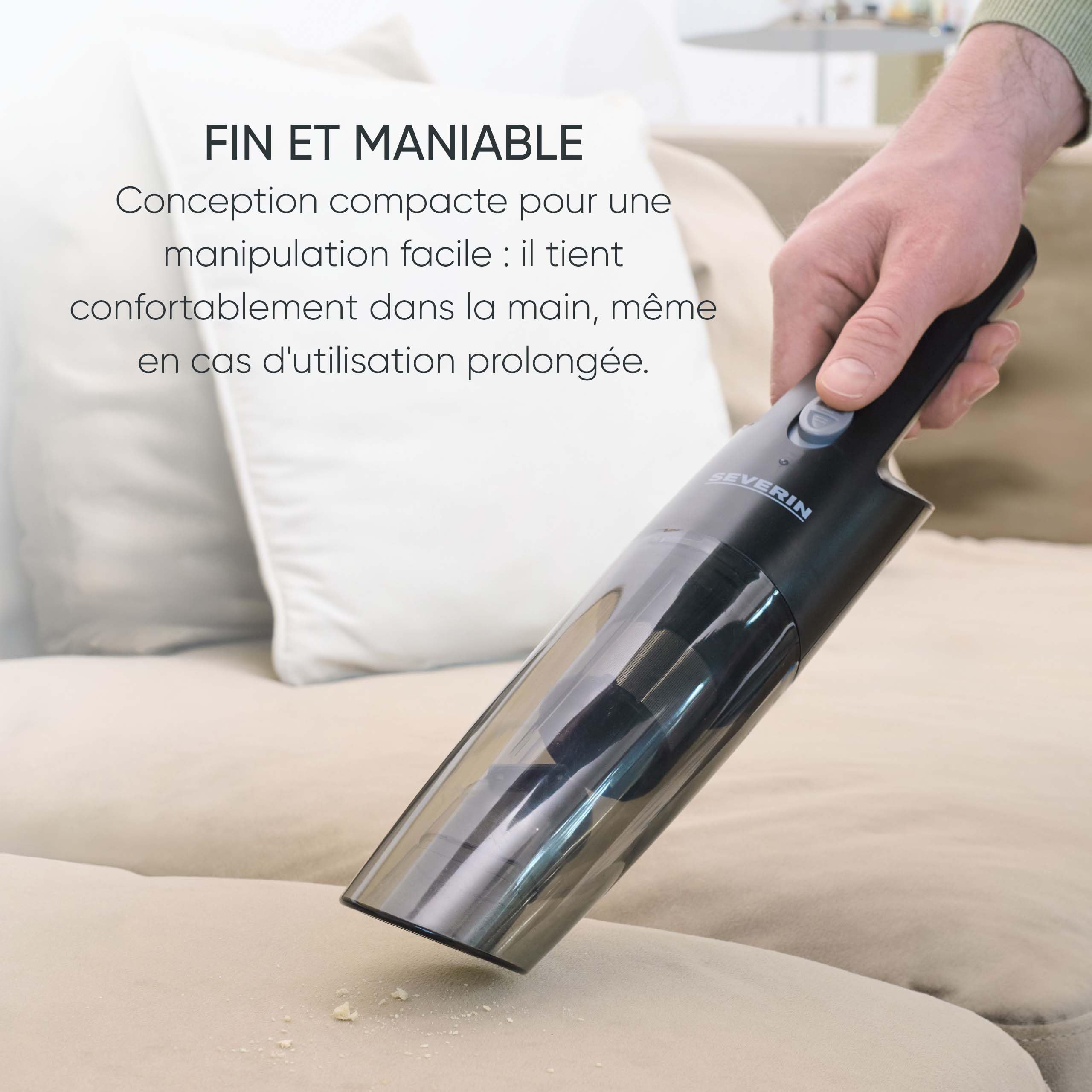 Severin Aspirateur à Main sans Sac, Aspirette sans Fil avec Brosse rotative, Fonction Aspirateur Eau et poussière, Aspirateur de Table à éclairage LED, 25 Min d'autonomie, HV 7132